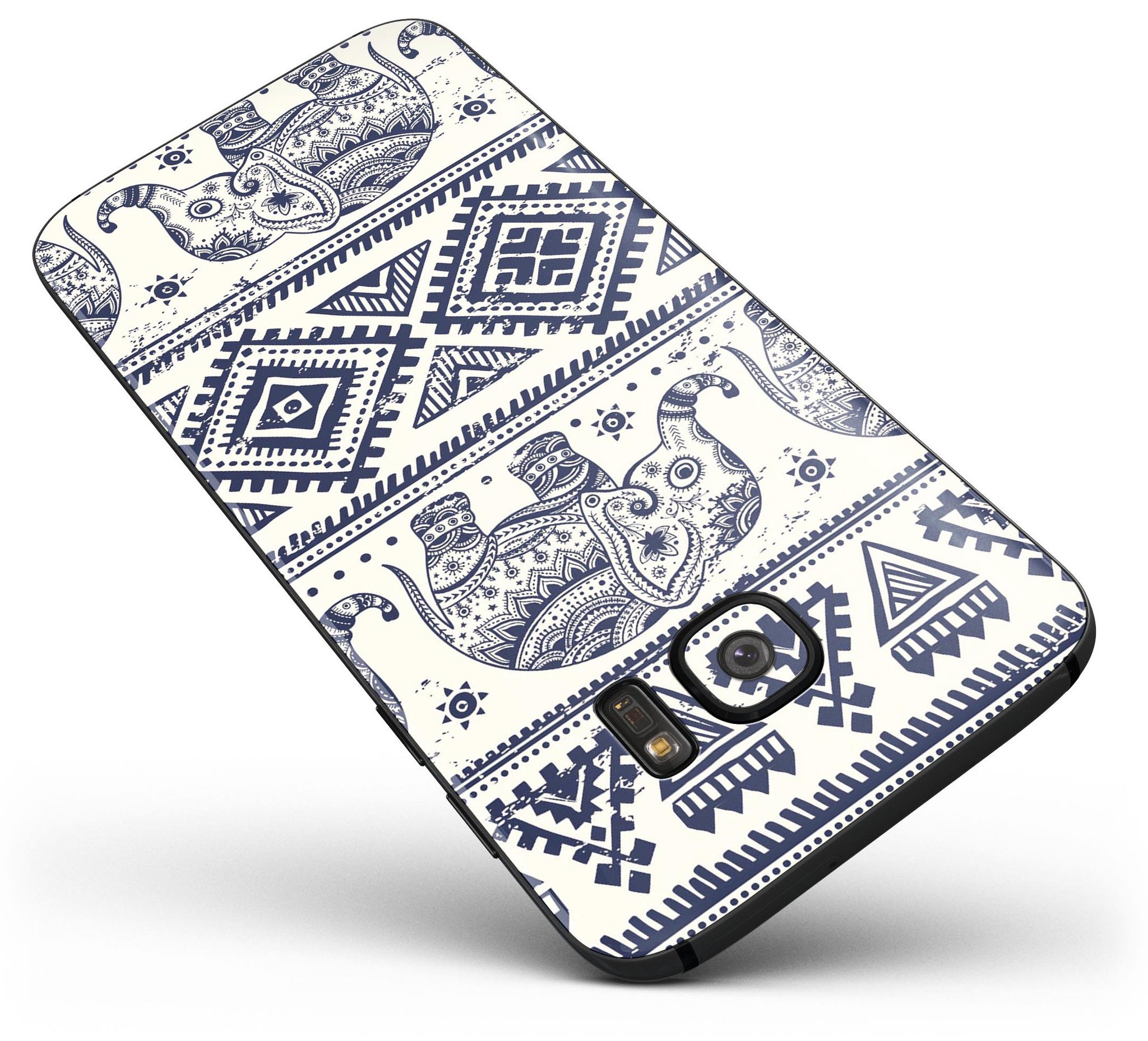 Sacred Elephant Pattern Full Body Skin-Kit for Samsung Galaxy S7, showcasing vibrant colors and intricate design.