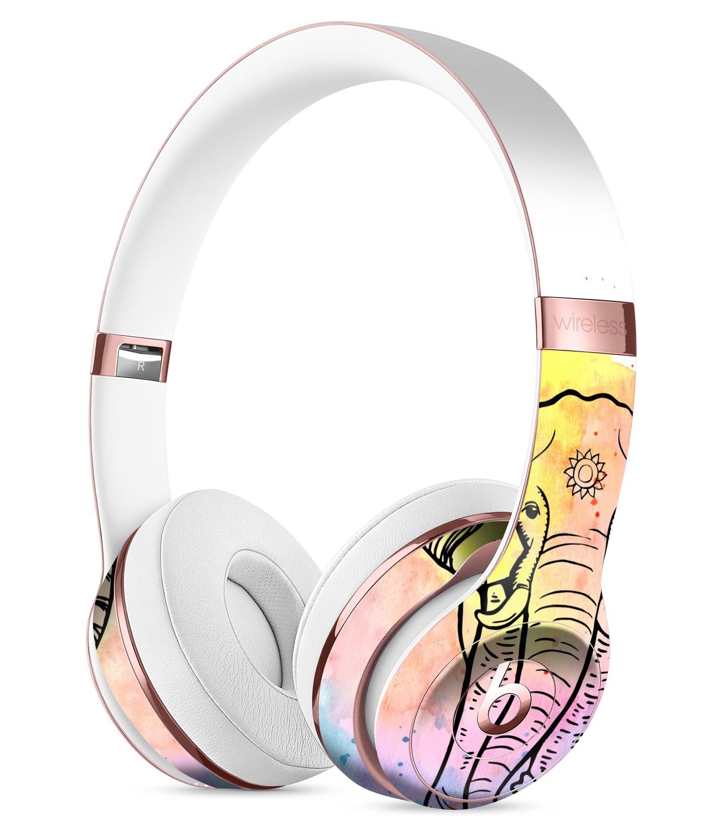 Sacred Elephant Watercolor Skin Kit for Beats by Dre Solo 3 Wireless Headphones, showcasing vibrant colors and artistic design.