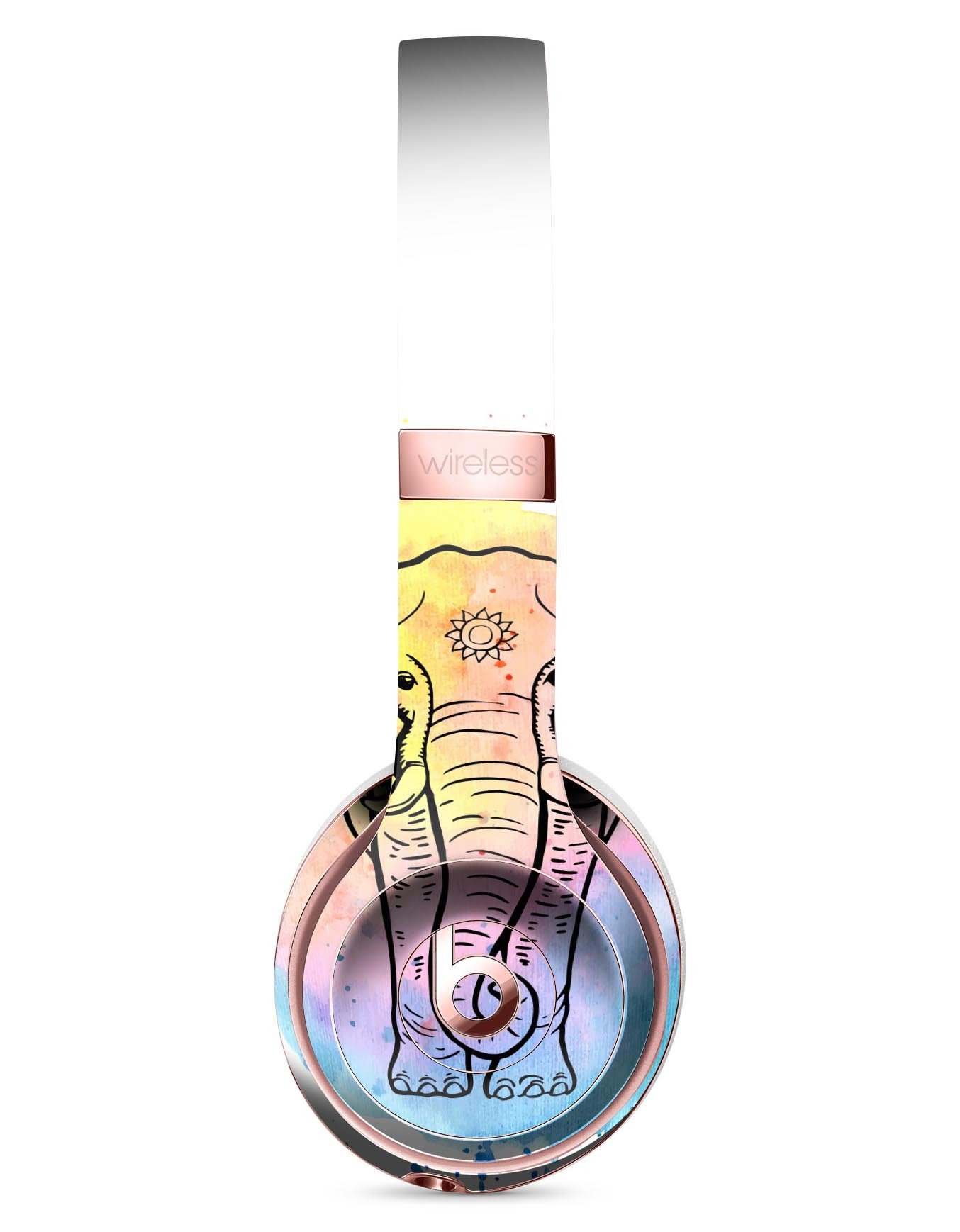 Sacred Elephant Watercolor Skin Kit for Beats by Dre Solo 3 Wireless Headphones, showcasing vibrant colors and artistic design.