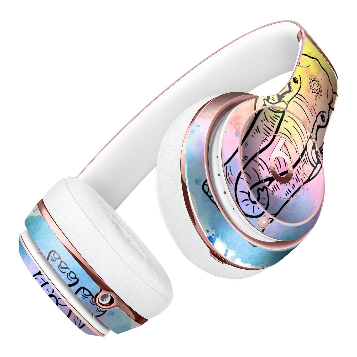 Sacred Elephant Watercolor Skin Kit for Beats by Dre Solo 3 Wireless Headphones, showcasing vibrant colors and artistic design.