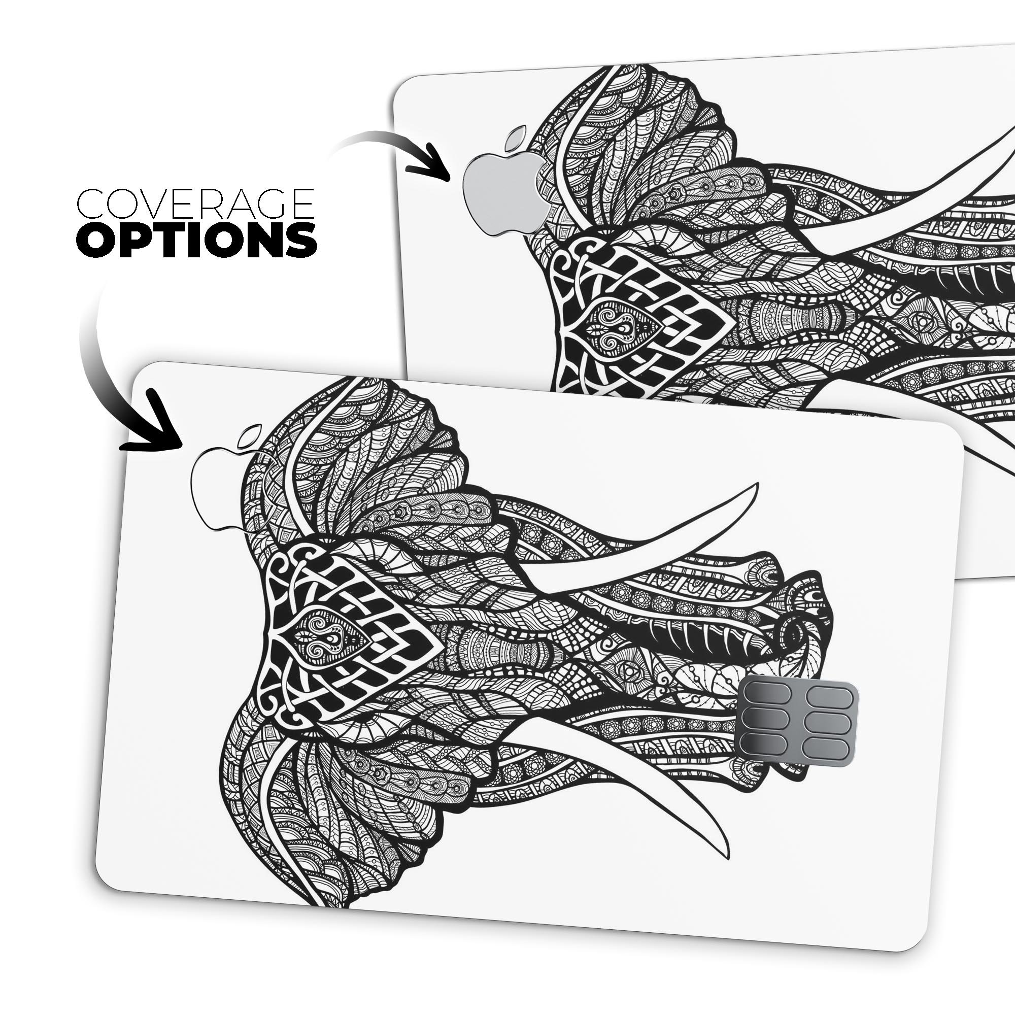 Sacred Ornate Elephant decal skin for Apple Card, showcasing intricate design and premium quality.