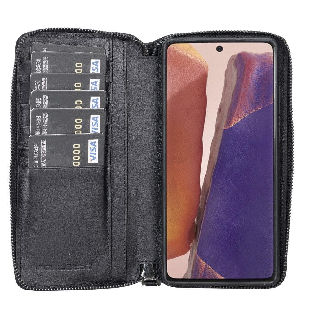 Samsung Galaxy Note 20 Series Leather Pouch Magnetic Wallet Case showcasing its detachable design and genuine leather finish.