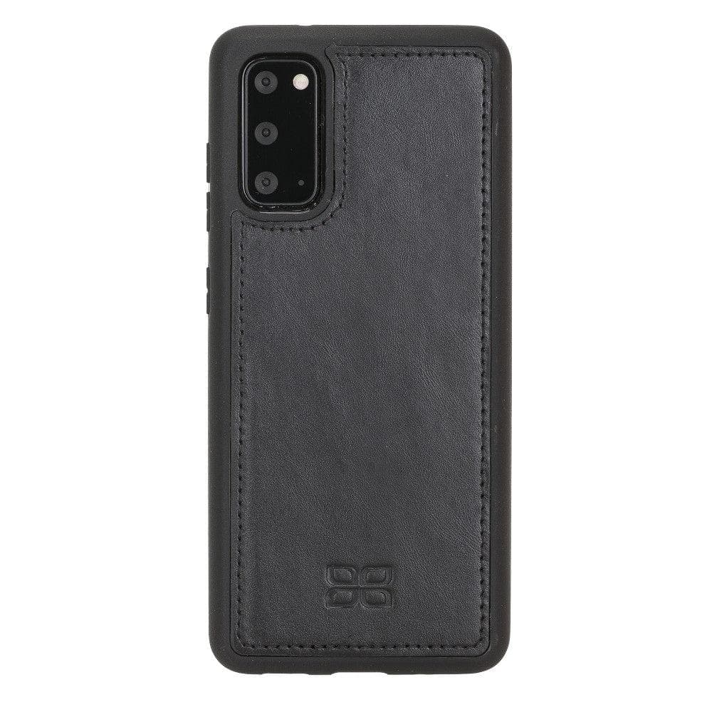 Samsung Galaxy S20 Series Leather Detachable Wallet Case in black leather, featuring card slots and RFID protection.