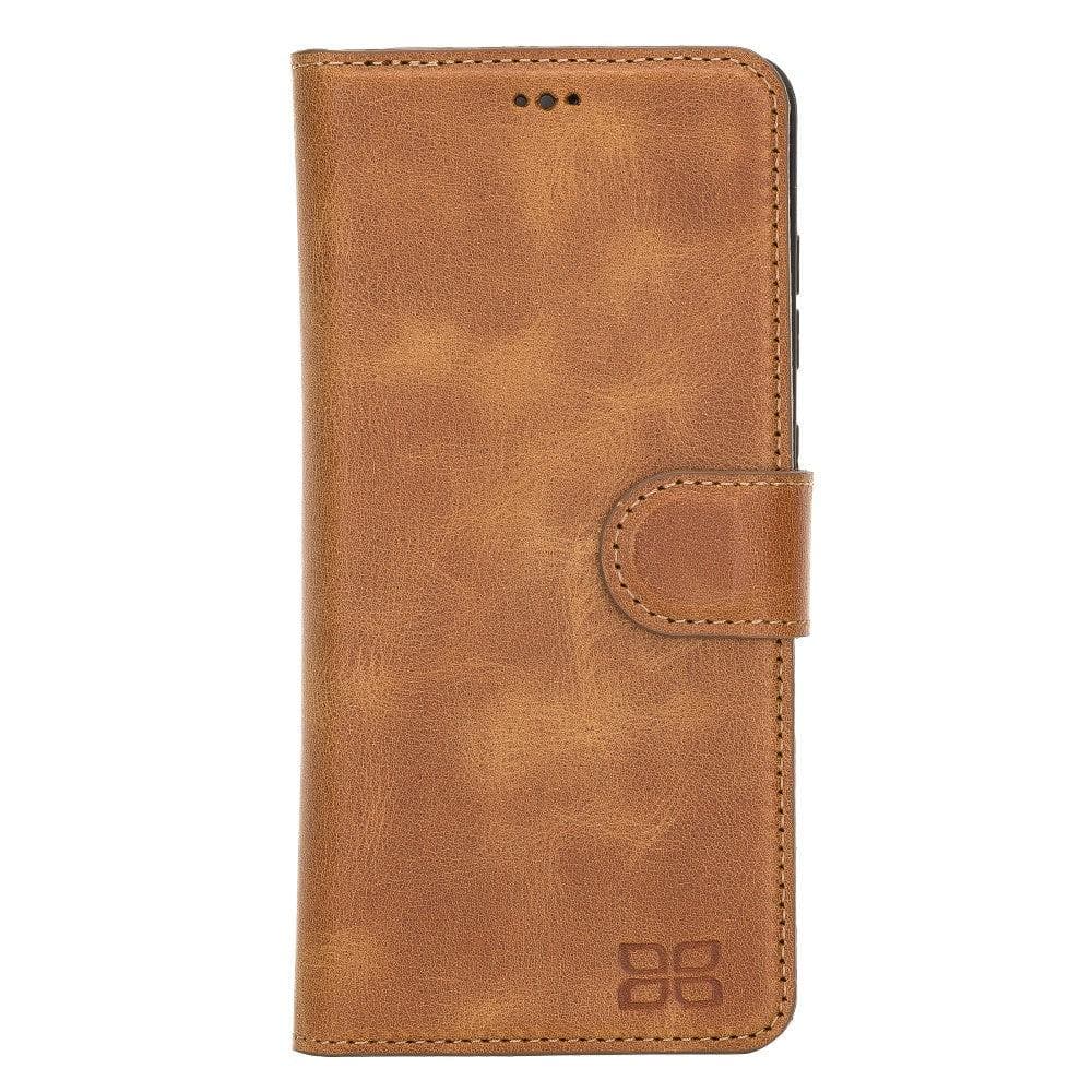 Samsung Galaxy S20 Series Leather Detachable Wallet Case in black leather, featuring card slots and RFID protection.