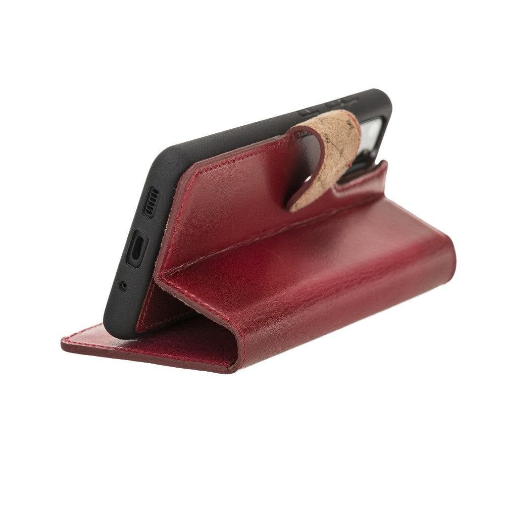 Samsung Galaxy S20 Series Leather Detachable Wallet Case in black leather, featuring card slots and RFID protection.