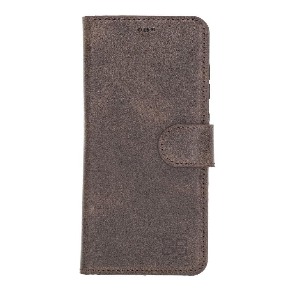 Samsung Galaxy S20 Series Leather Detachable Wallet Case in black leather, featuring card slots and RFID protection.