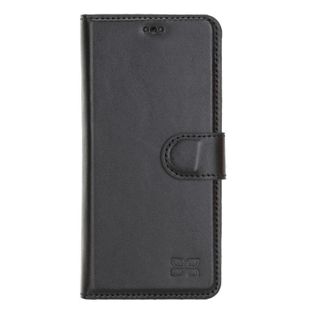 Samsung Galaxy S20 Series Leather Detachable Wallet Case in black leather, featuring card slots and RFID protection.