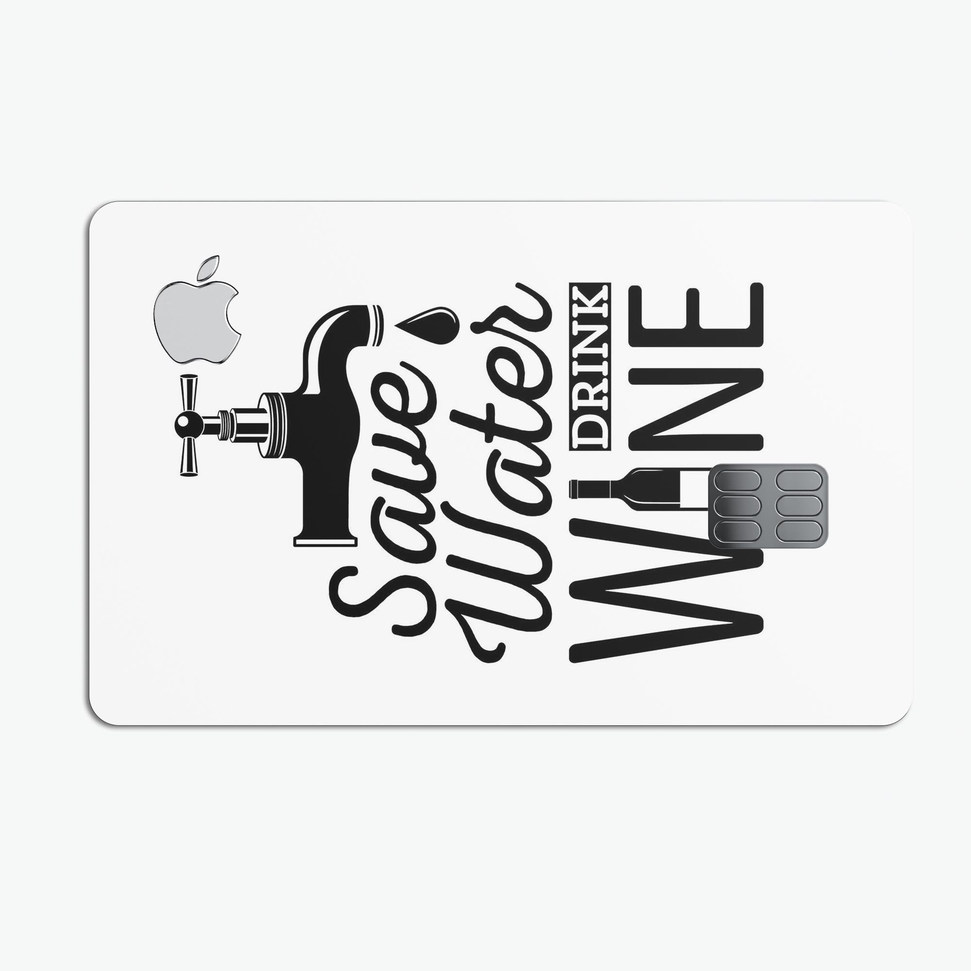 Save Water Drink Wine Premium Protective Decal Skin-Kit for Apple Card, showcasing its vibrant design and high-quality finish.