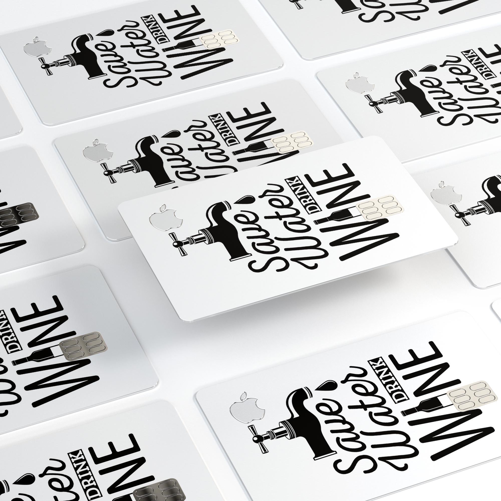 Save Water Drink Wine Premium Protective Decal Skin-Kit for Apple Card, showcasing its vibrant design and high-quality finish.