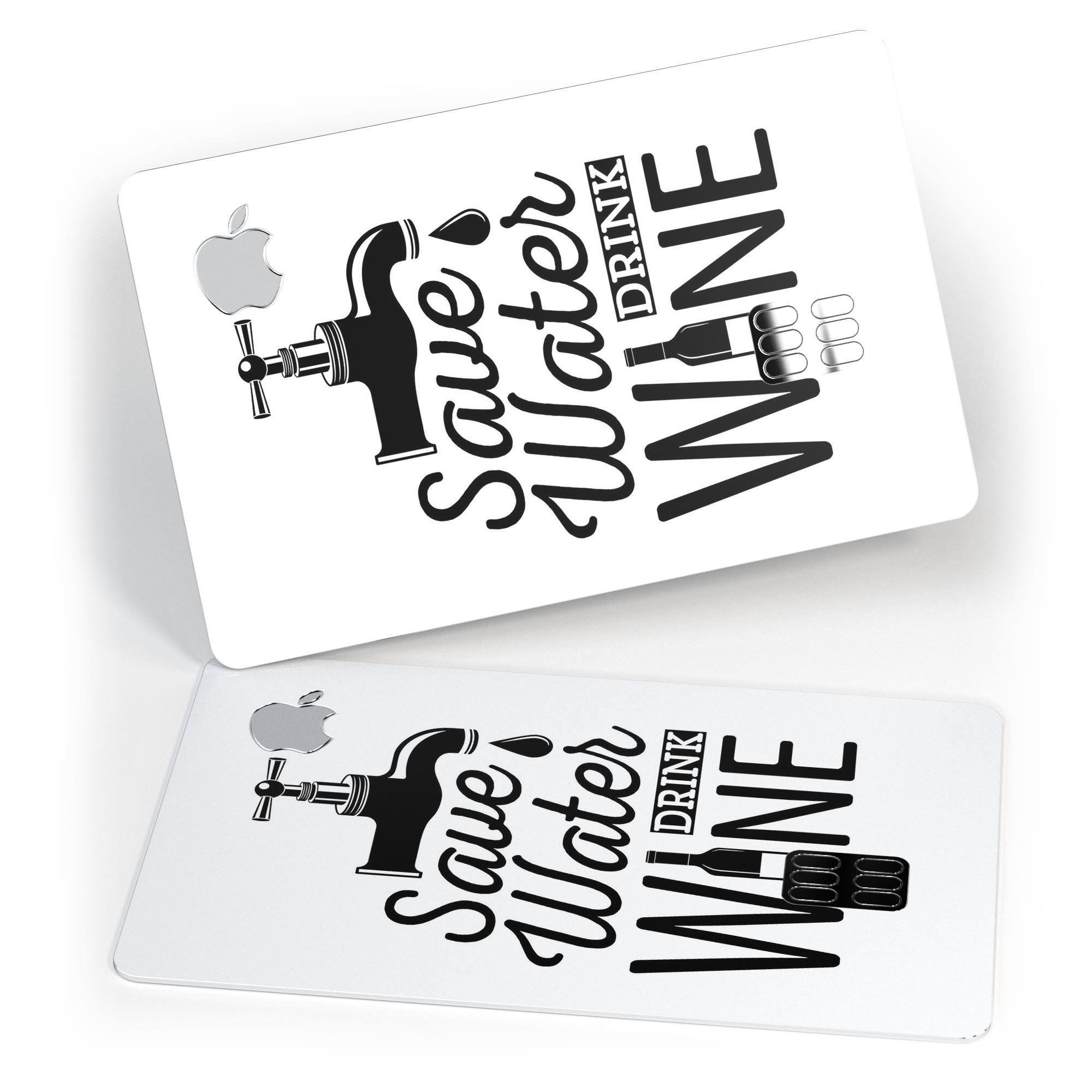 Save Water Drink Wine Premium Protective Decal Skin-Kit for Apple Card, showcasing its vibrant design and high-quality finish.