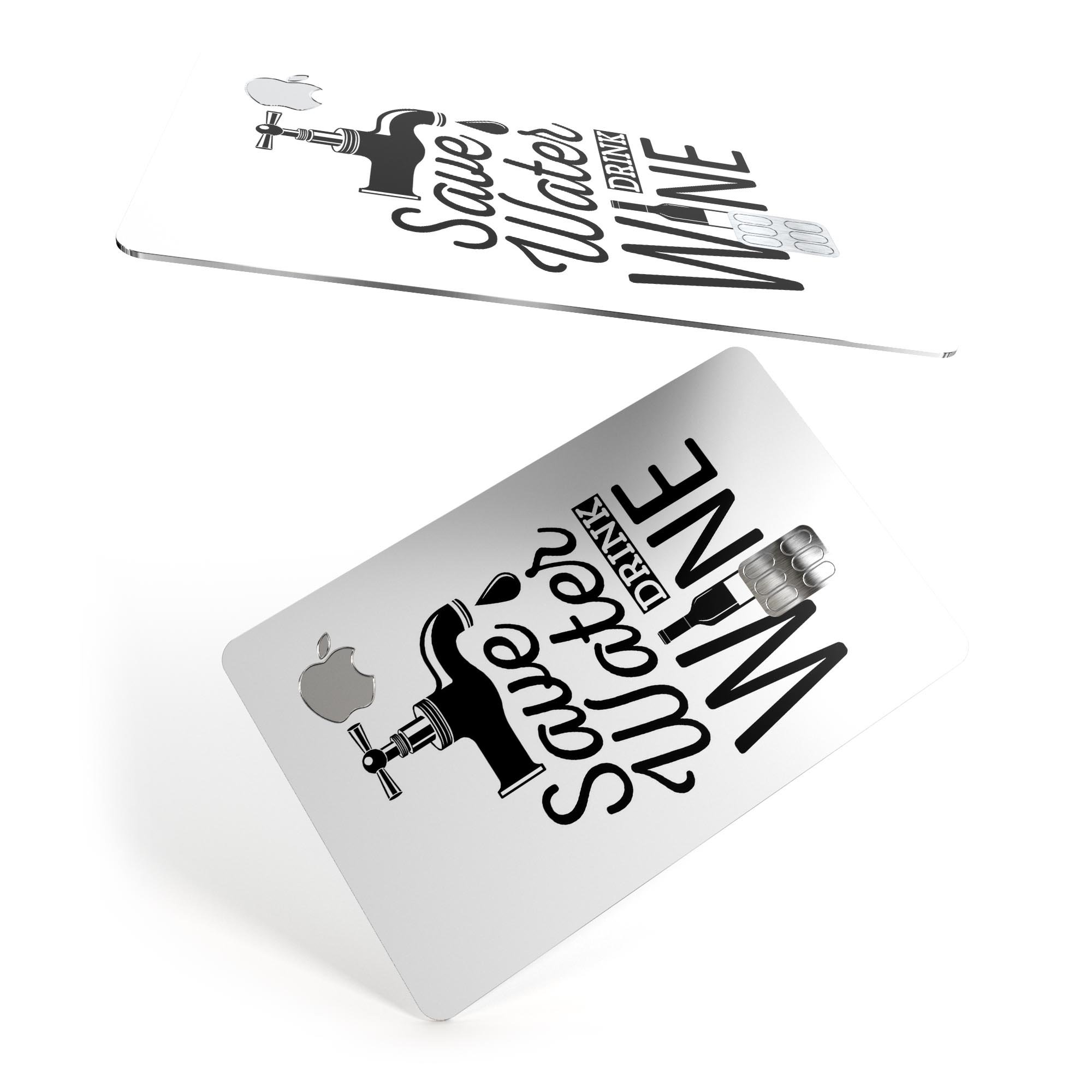 Save Water Drink Wine Premium Protective Decal Skin-Kit for Apple Card, showcasing its vibrant design and high-quality finish.