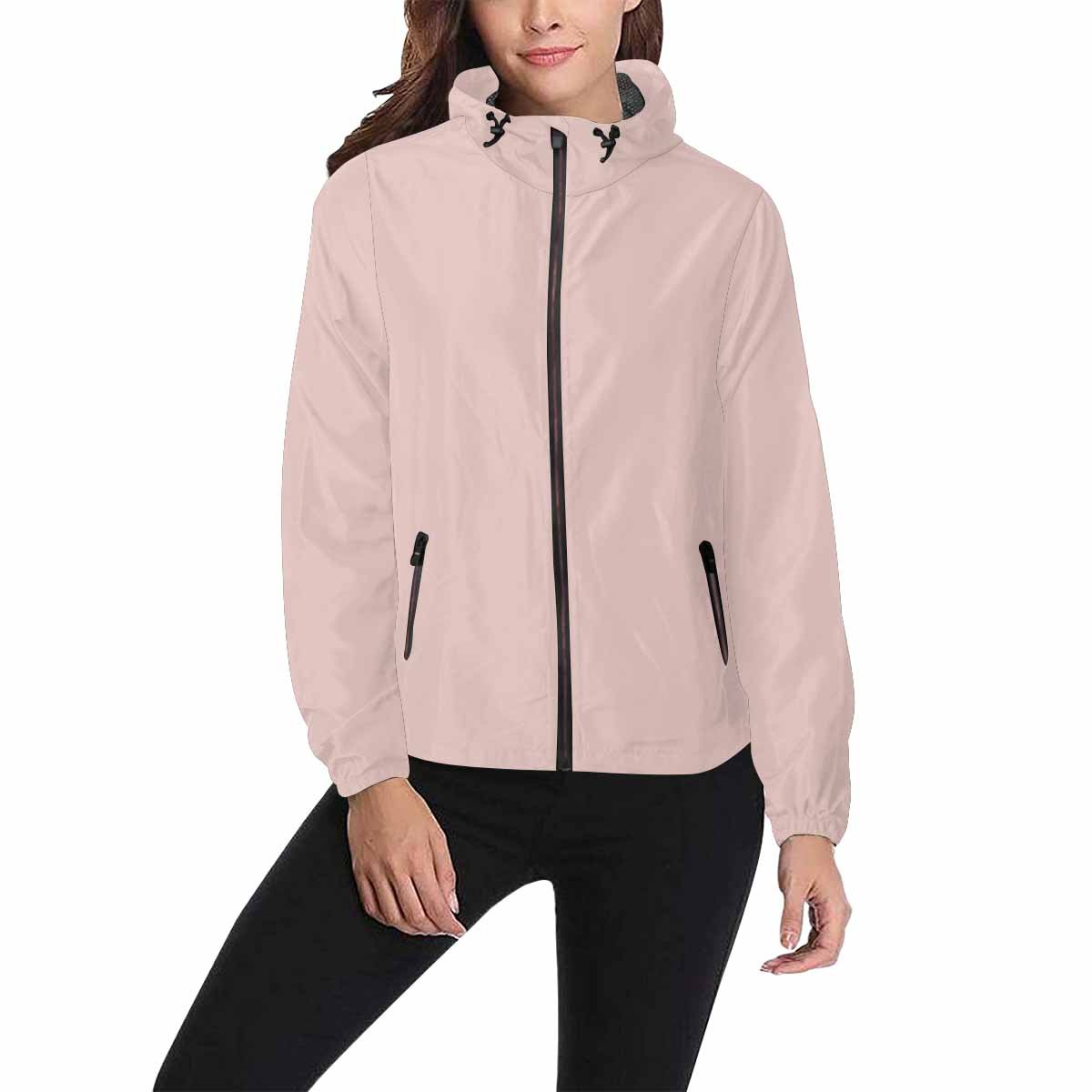 Scallop Seashell Pink Hooded Windbreaker Jacket for men and women, featuring a stylish design, adjustable hood, and zippered pockets.