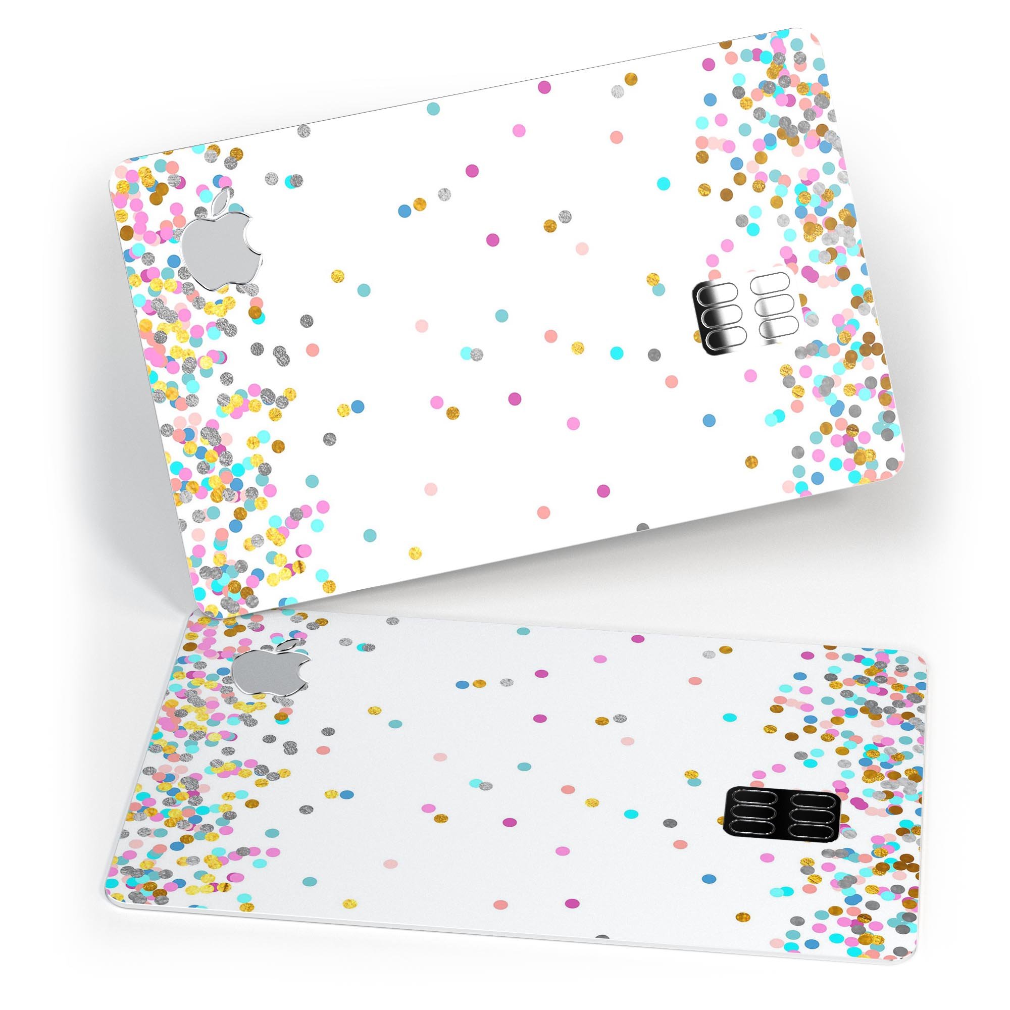 Colorful micro dots design on a premium protective decal for Apple Card, showcasing vibrant patterns and textures.