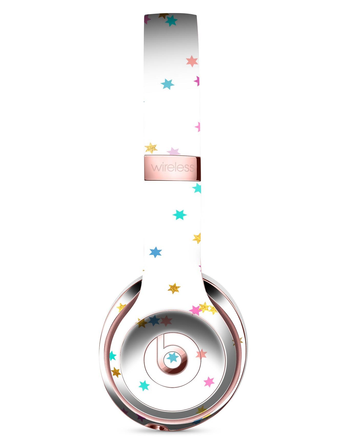 Scattered Falling Multicolor Stars Skin Kit for Beats by Dre Solo 3 Wireless Headphones, showcasing vibrant star patterns on a sleek design.