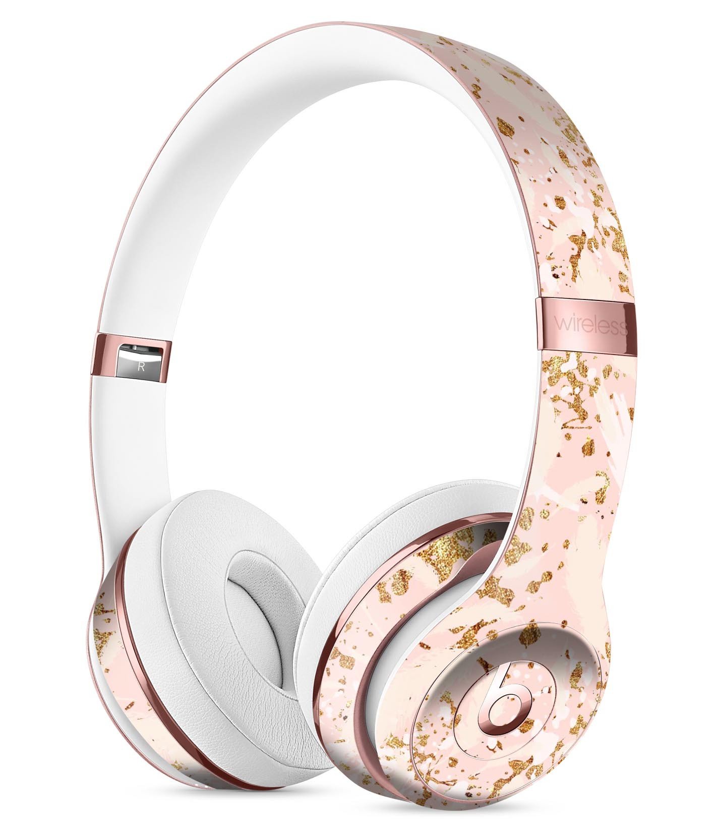 Scattered Gold Strokes Over Pink Full-Body Skin Kit for Beats by Dre Solo 3 Wireless Headphones, showcasing a stylish design.