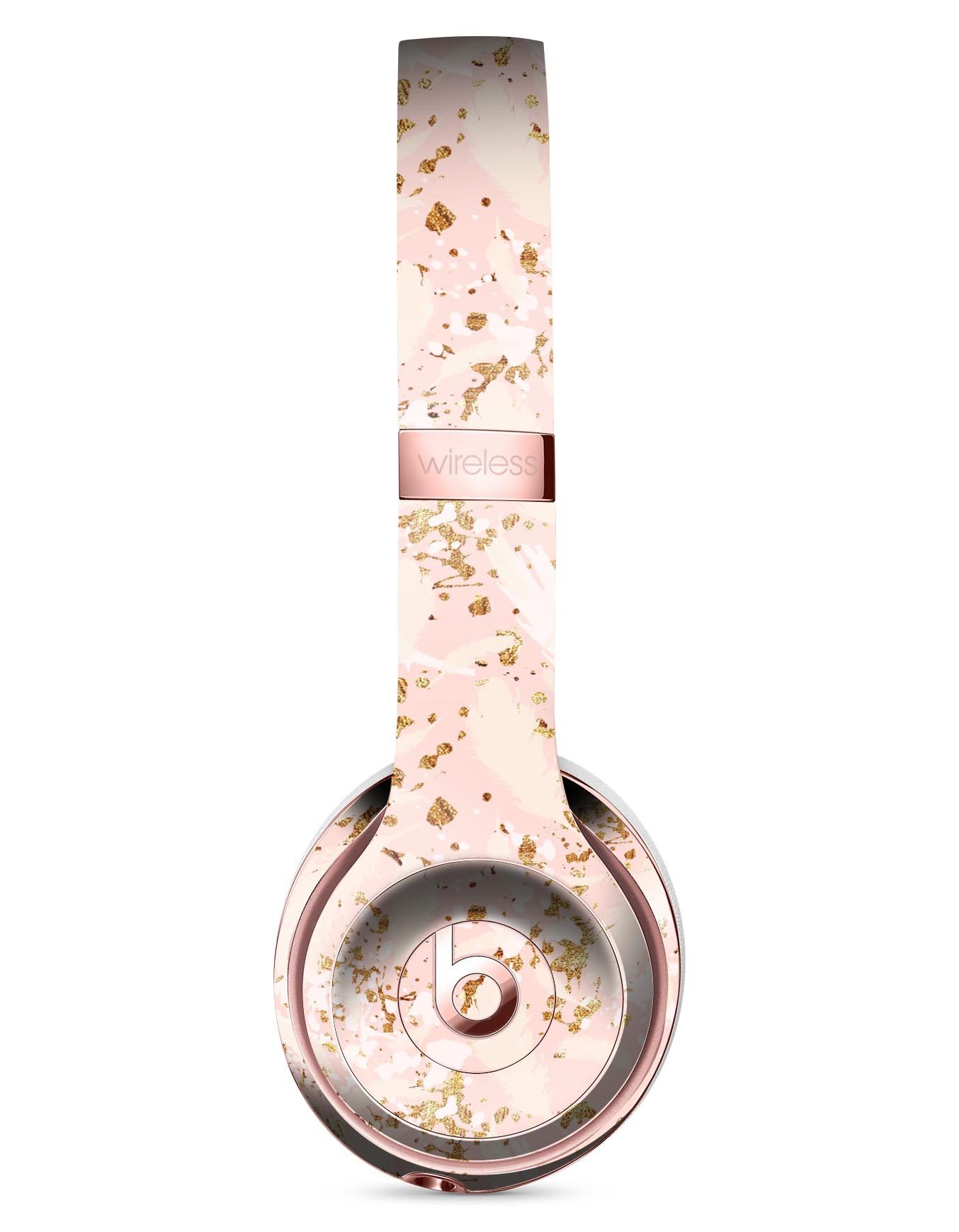 Scattered Gold Strokes Over Pink Full-Body Skin Kit for Beats by Dre Solo 3 Wireless Headphones, showcasing a stylish design.