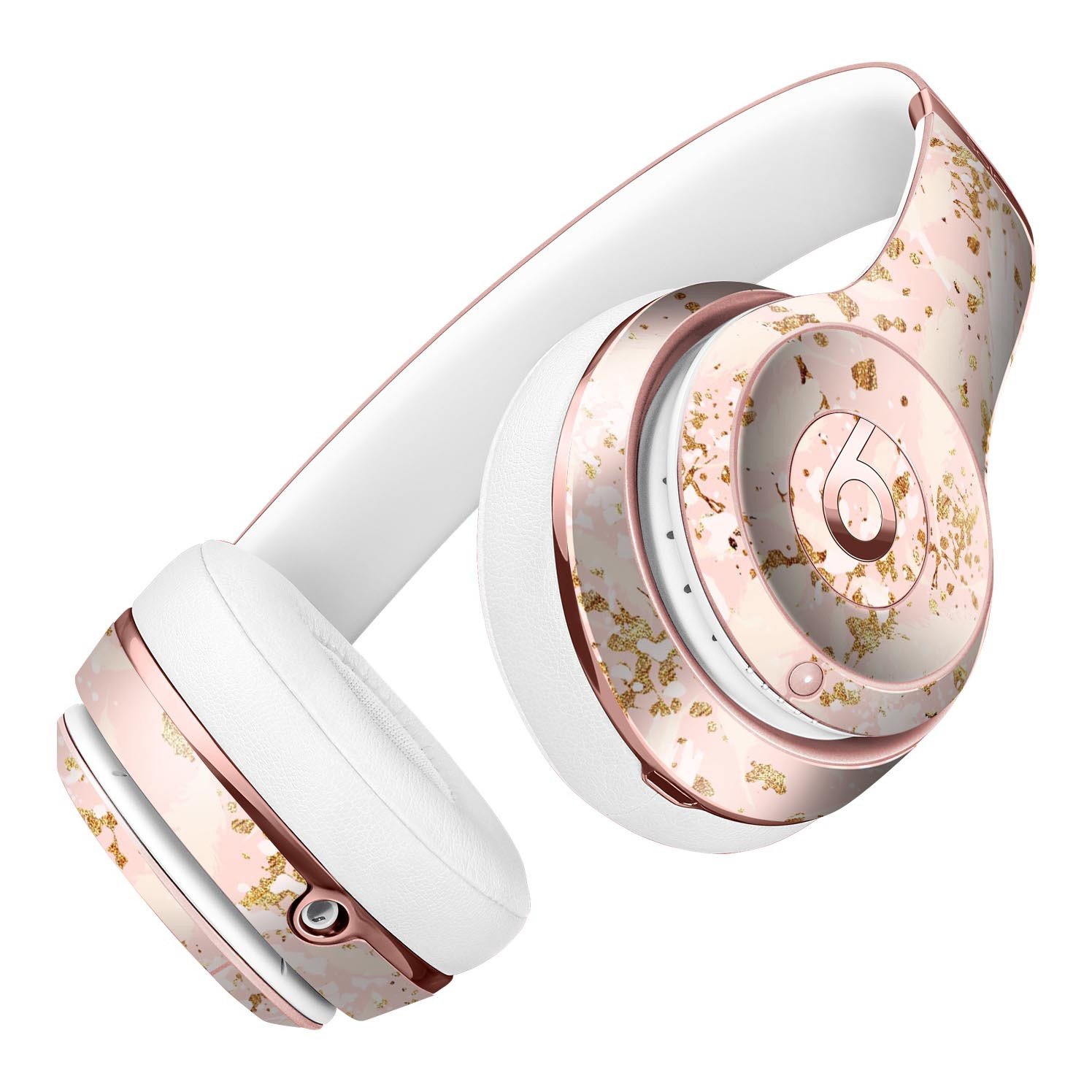 Scattered Gold Strokes Over Pink Full-Body Skin Kit for Beats by Dre Solo 3 Wireless Headphones, showcasing a stylish design.