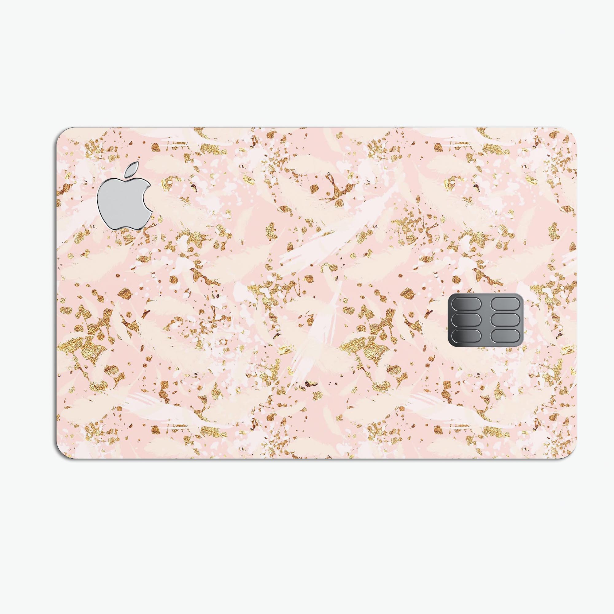 Scattered Gold Strokes Over Pink decal skin for Apple Card, showcasing a stylish design with premium vinyl protection.