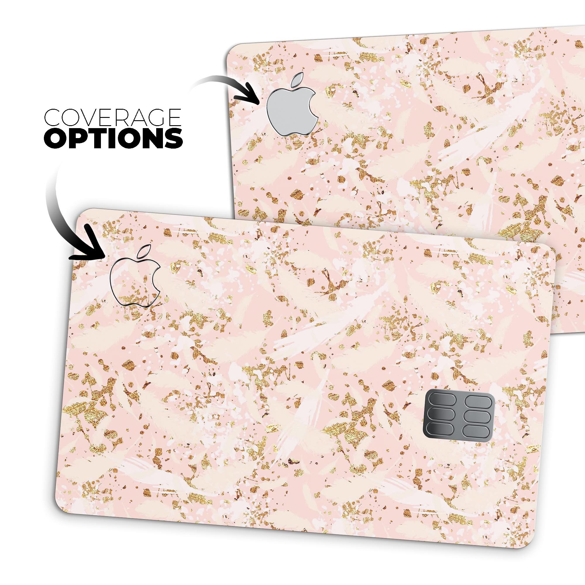 Scattered Gold Strokes Over Pink decal skin for Apple Card, showcasing a stylish design with premium vinyl protection.