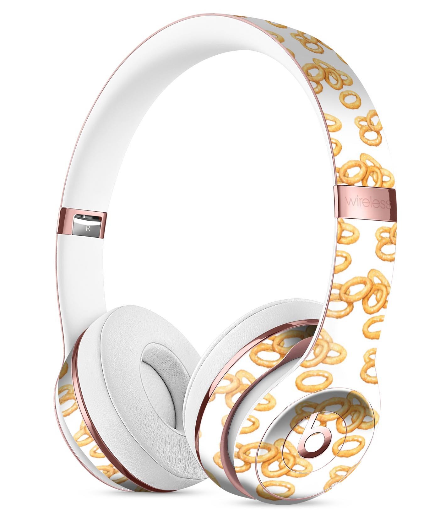 Scattered Golden Onion Rings Full-Body Skin Kit for Beats by Dre Solo 3 Wireless Headphones, showcasing vibrant design and premium vinyl material.