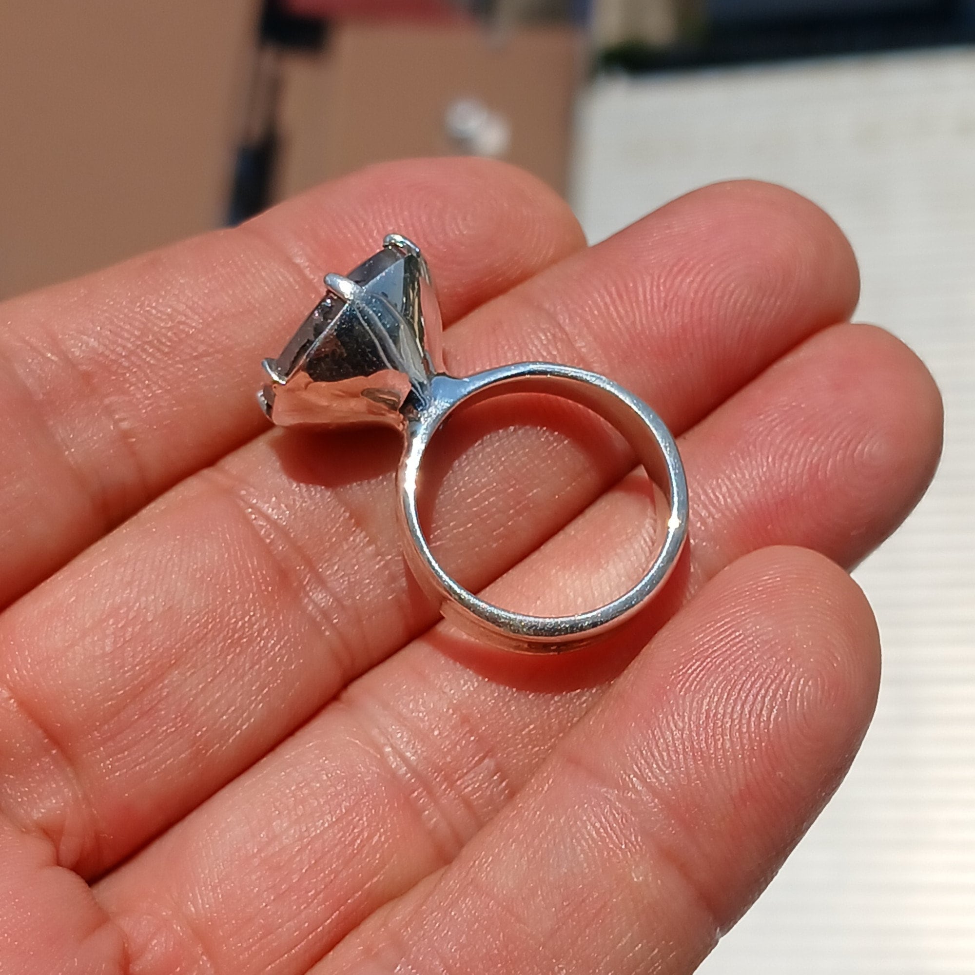 A stunning Scenic Dendrite Silver Ring featuring a round cut Dendrite Tree Agate set in polished sterling silver, showcasing intricate natural patterns.