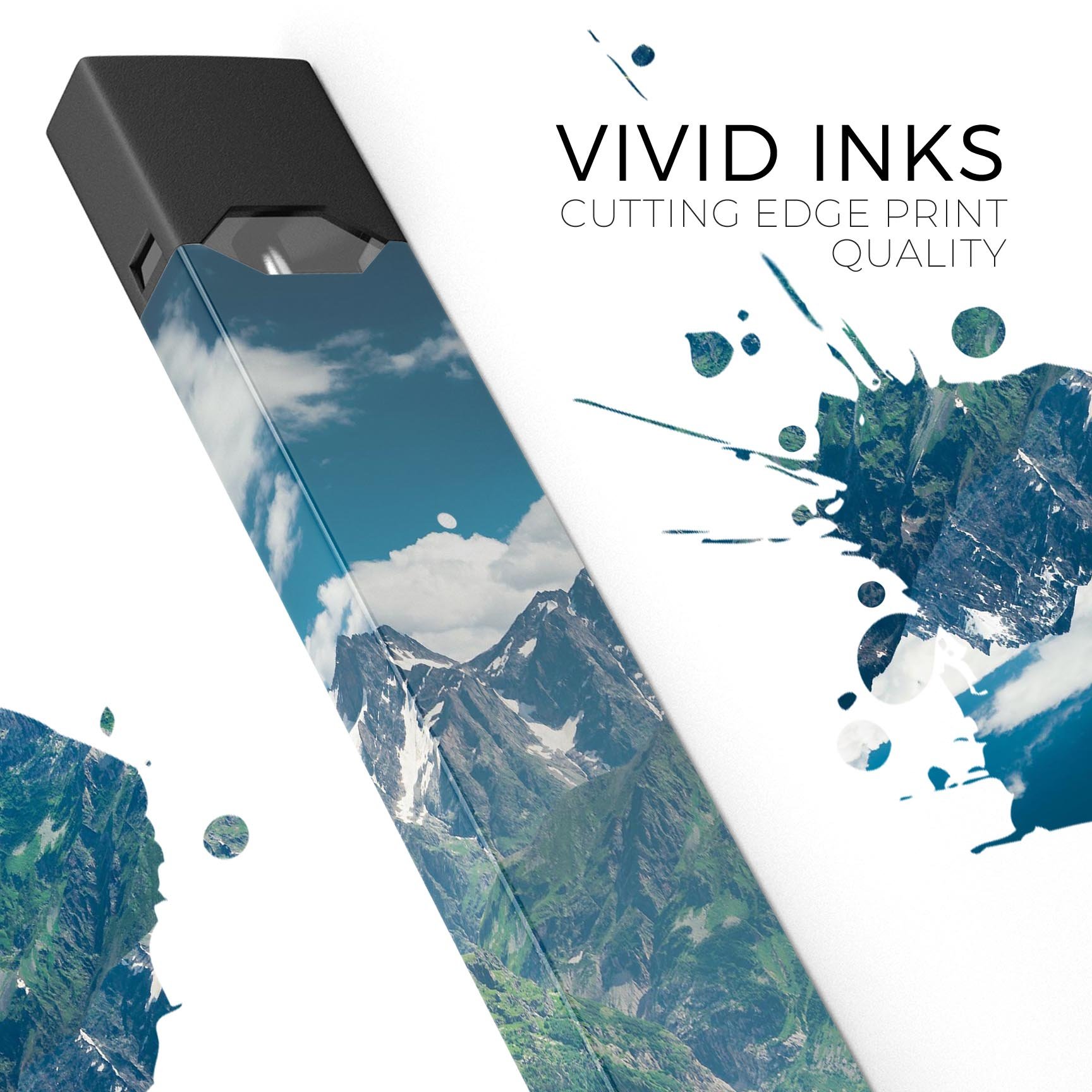 Scenic Mountaintops premium decal skin-wrap sticker for JUUL vaping device, showcasing a beautiful mountain landscape design.