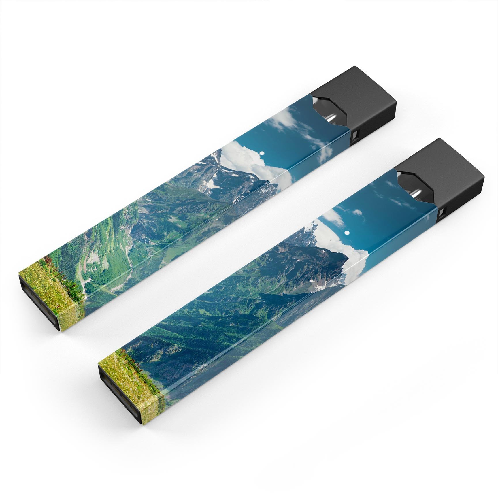 Scenic Mountaintops premium decal skin-wrap sticker for JUUL vaping device, showcasing a beautiful mountain landscape design.