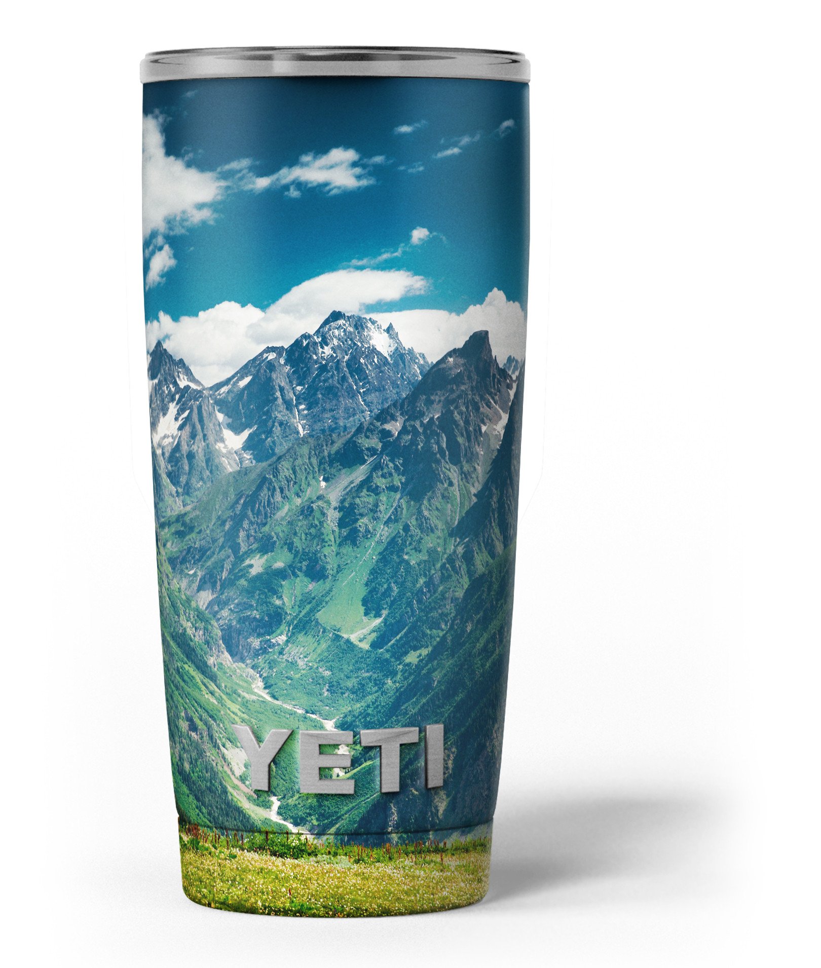 Scenic Mountaintops Skin Decal Vinyl Wrap Kit for Yeti Coolers, showcasing vibrant mountain designs and premium vinyl material.