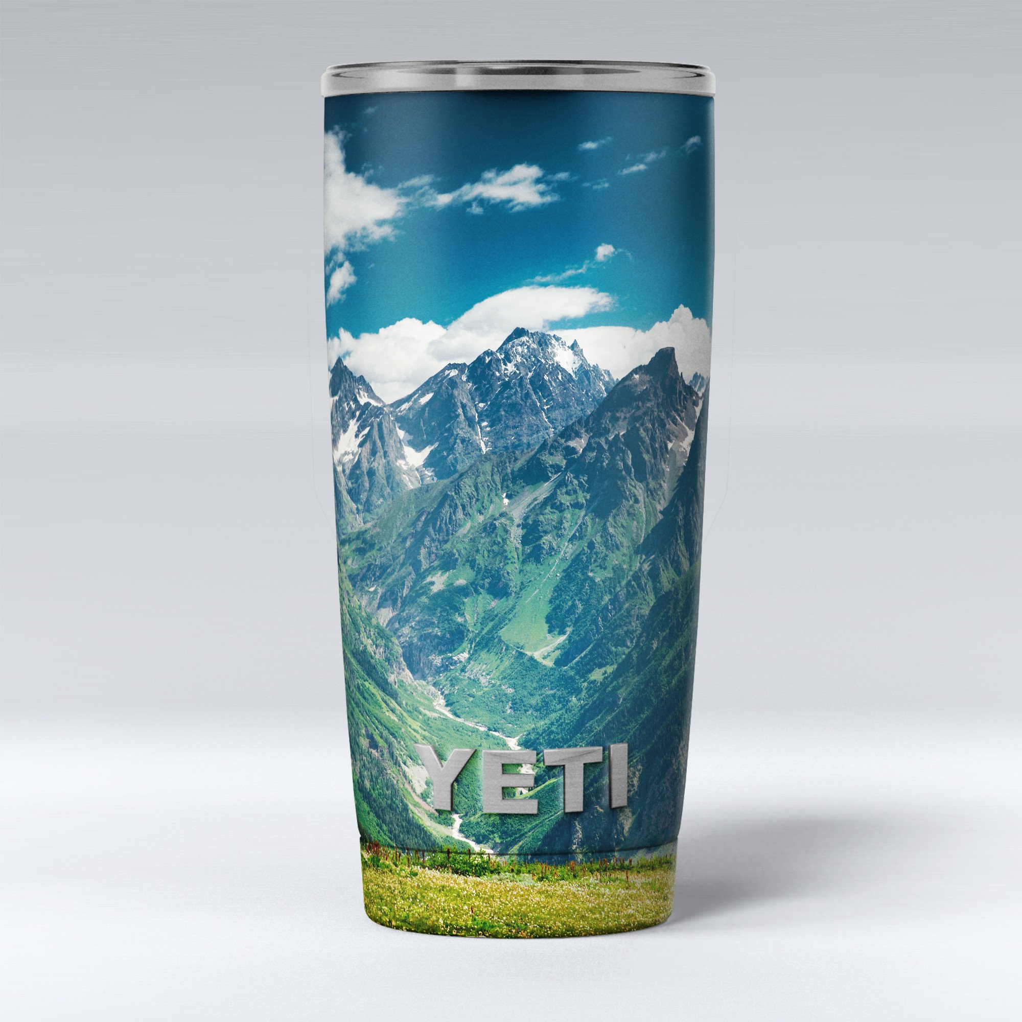 Scenic Mountaintops Skin Decal Vinyl Wrap Kit for Yeti Coolers, showcasing vibrant mountain designs and premium vinyl material.