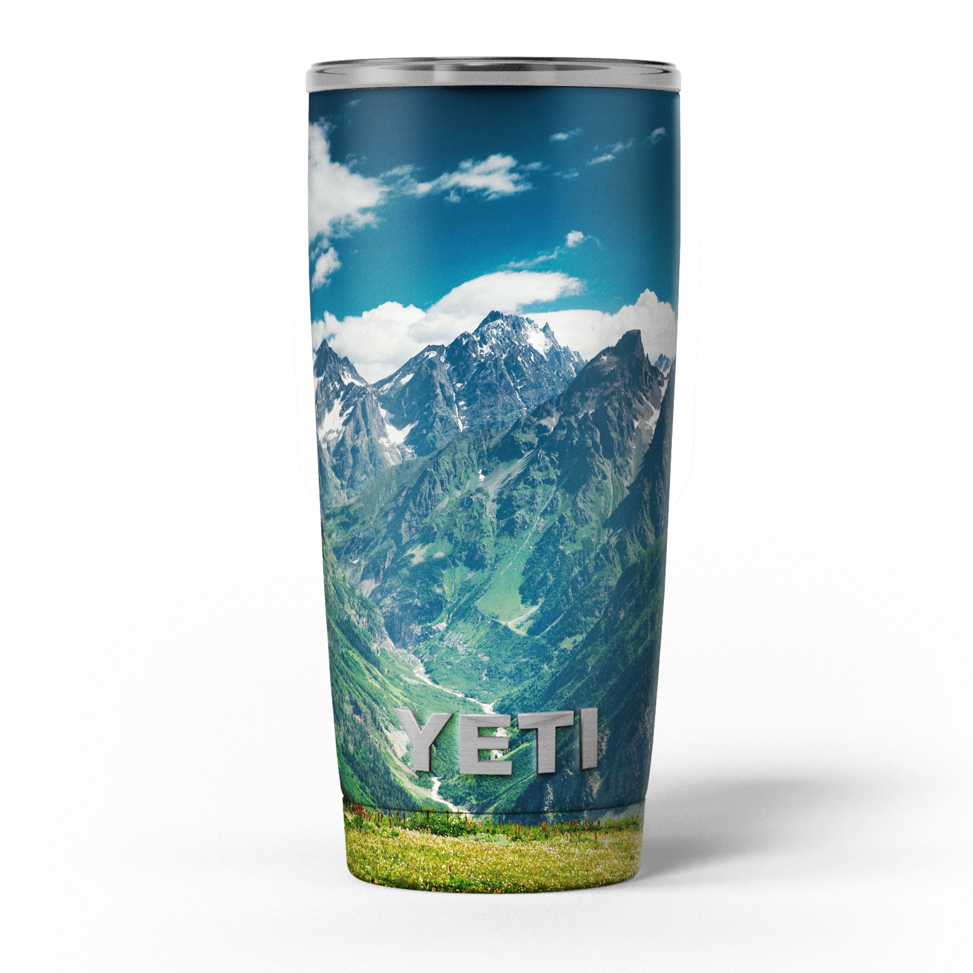 Scenic Mountaintops Skin Decal Vinyl Wrap Kit for Yeti Coolers, showcasing vibrant mountain designs and premium vinyl material.