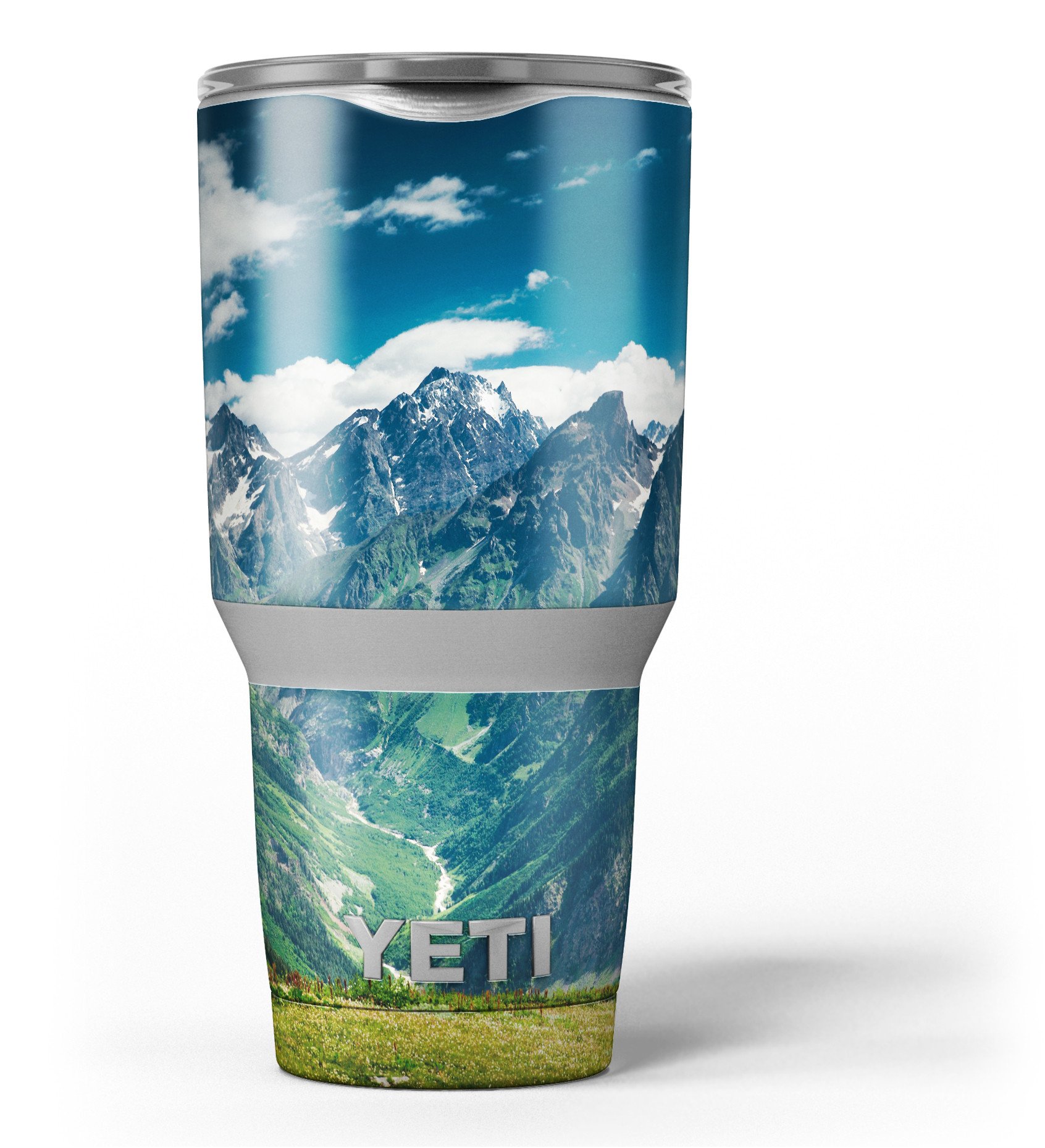 Scenic Mountaintops Skin Decal Vinyl Wrap Kit for Yeti Coolers, showcasing vibrant mountain designs and premium vinyl material.