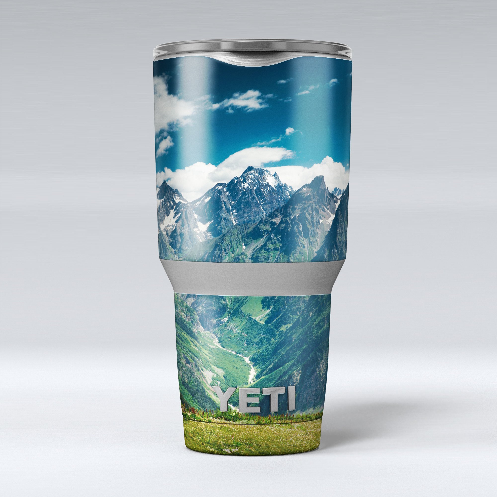Scenic Mountaintops Skin Decal Vinyl Wrap Kit for Yeti Coolers, showcasing vibrant mountain designs and premium vinyl material.
