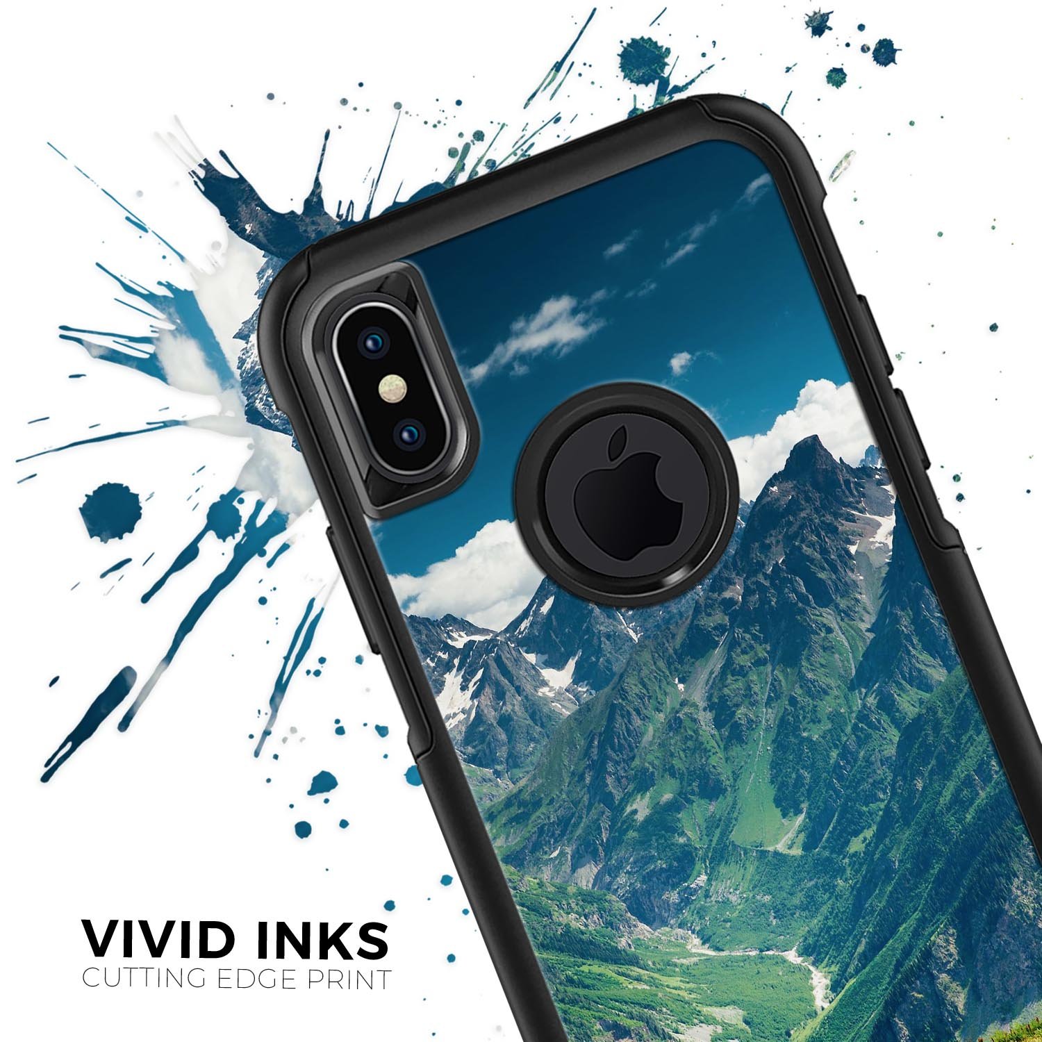 Scenic Mountaintops Skin Kit for iPhone OtterBox Cases featuring vibrant mountain graphics and a sleek design.