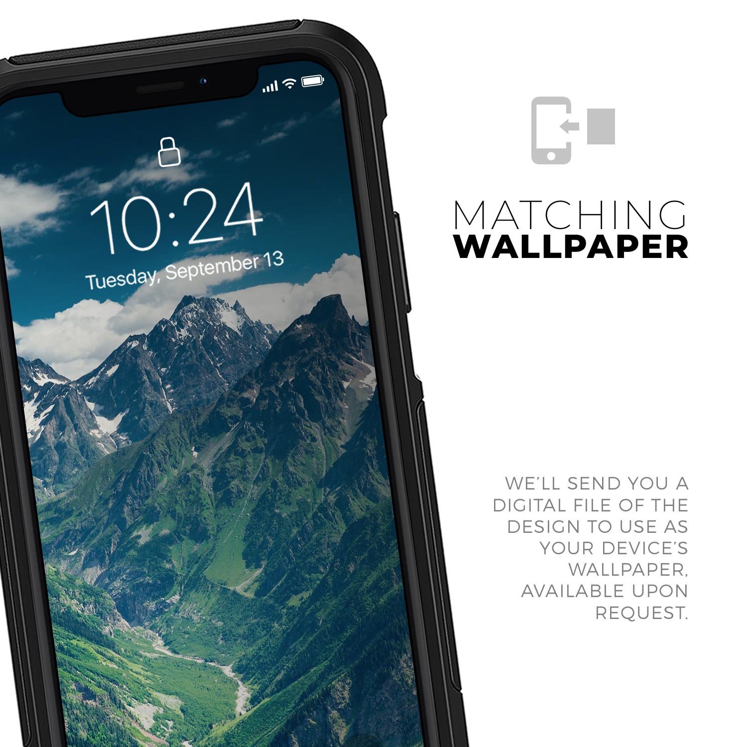 Scenic Mountaintops Skin Kit for iPhone OtterBox Cases featuring vibrant mountain graphics and a sleek design.