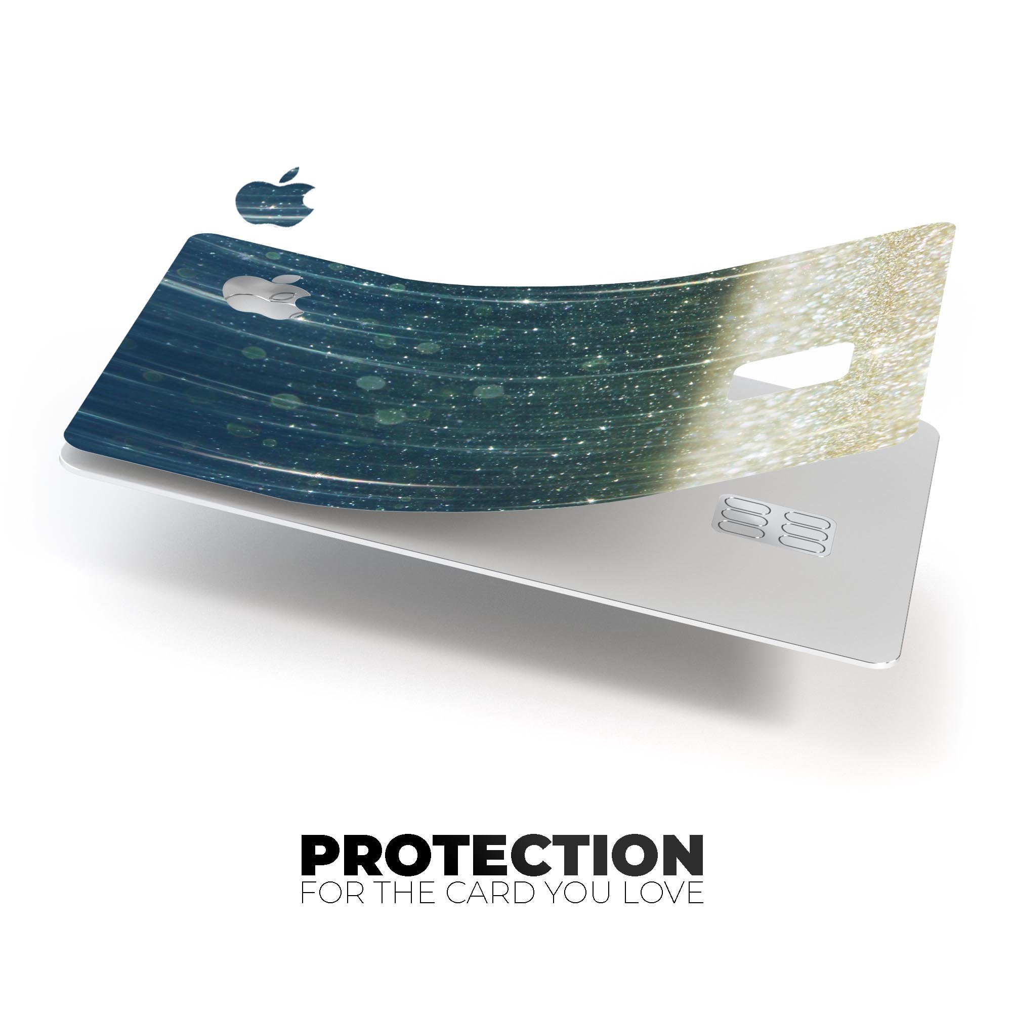 Scratched Blue and Gold Showers Premium Protective Decal Skin-Kit for Apple Card, showcasing its vibrant design and protective features.