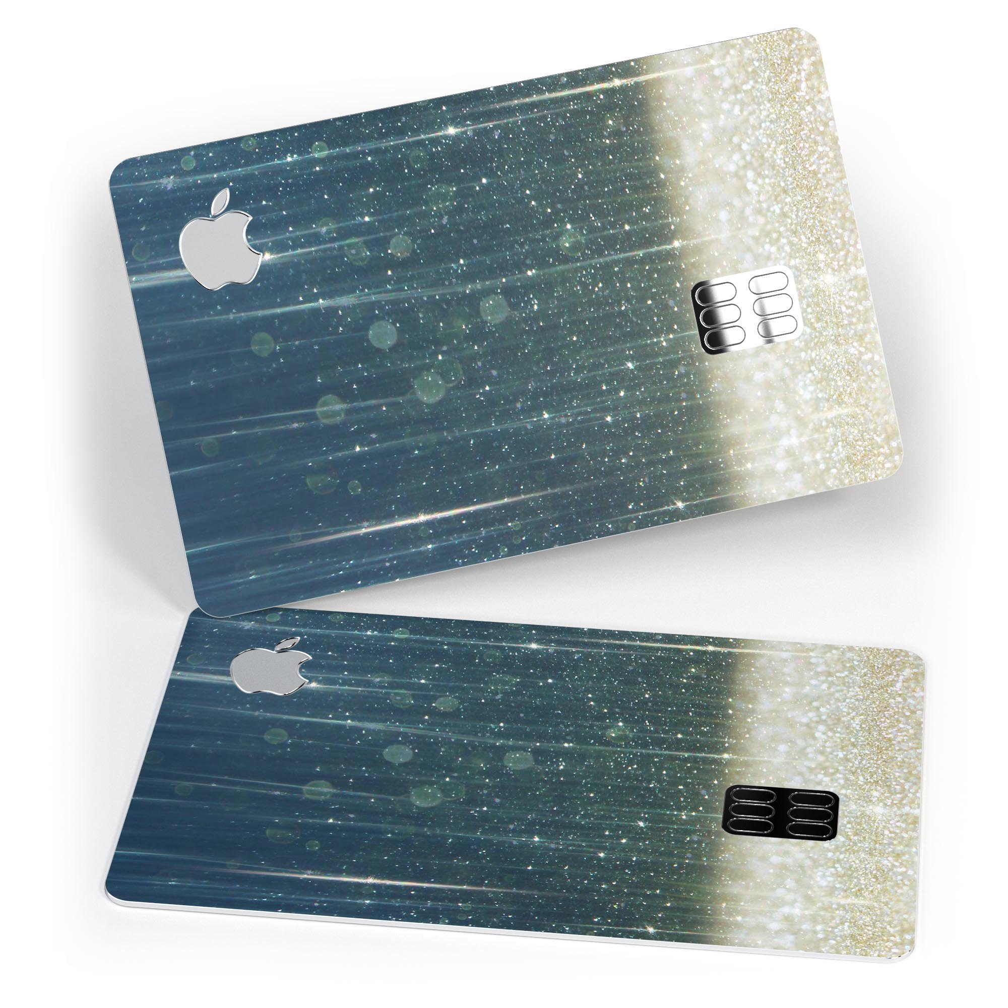 Scratched Blue and Gold Showers Premium Protective Decal Skin-Kit for Apple Card, showcasing its vibrant design and protective features.