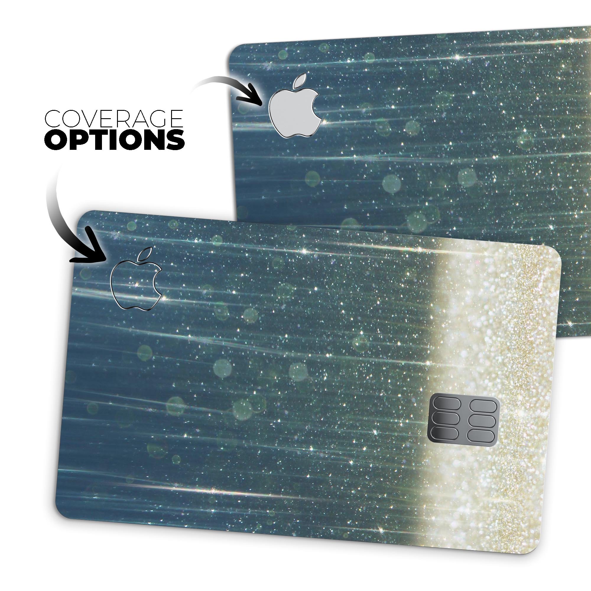 Scratched Blue and Gold Showers Premium Protective Decal Skin-Kit for Apple Card, showcasing its vibrant design and protective features.