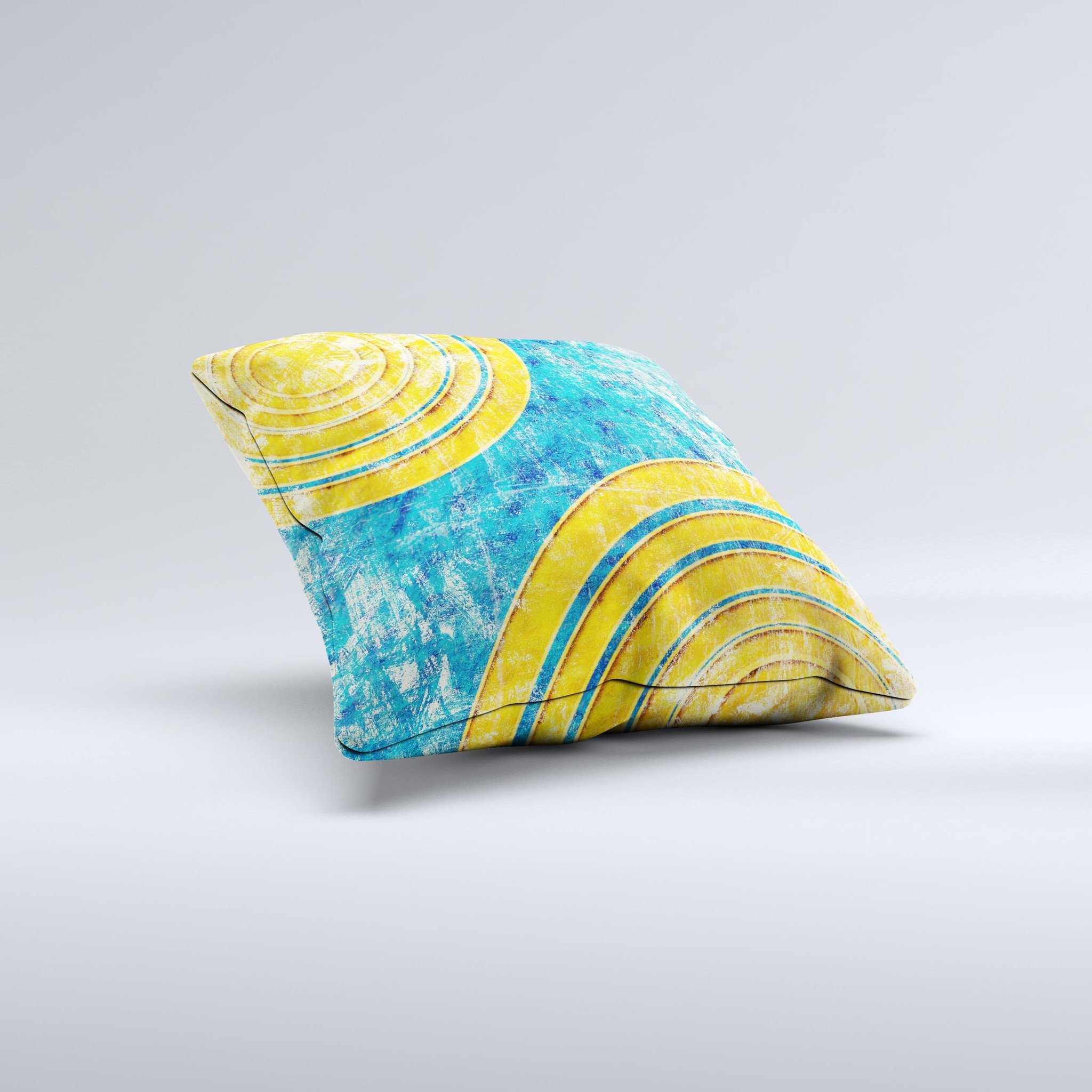 Handcrafted Scratched Blue and Gold Surface Ink-Fuzed Decorative Throw Pillow showcasing unique design and high-quality fabric.