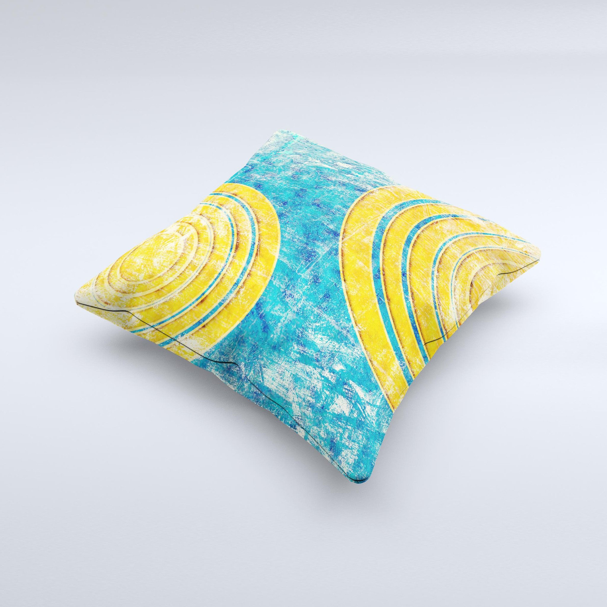 Handcrafted Scratched Blue and Gold Surface Ink-Fuzed Decorative Throw Pillow showcasing unique design and high-quality fabric.