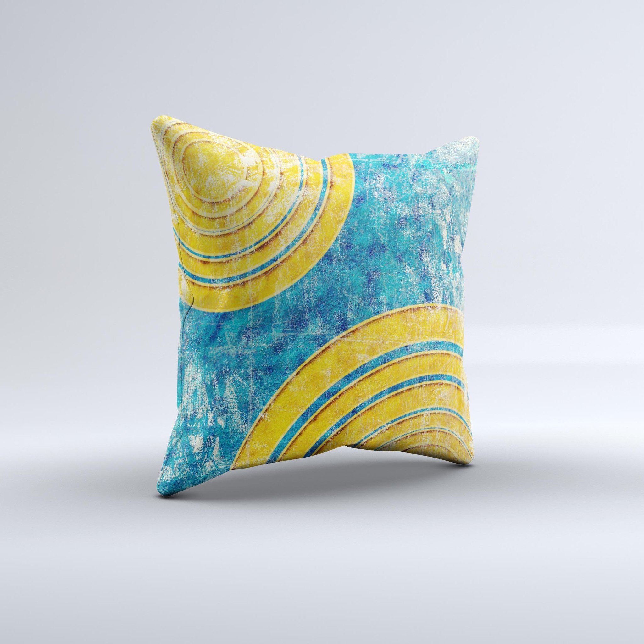 Handcrafted Scratched Blue and Gold Surface Ink-Fuzed Decorative Throw Pillow showcasing unique design and high-quality fabric.