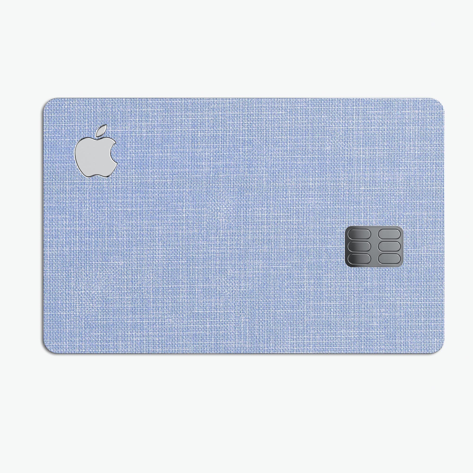 Scratched blue fabric pattern decal skin-kit for Apple Card, showcasing its premium vinyl material and stylish design.