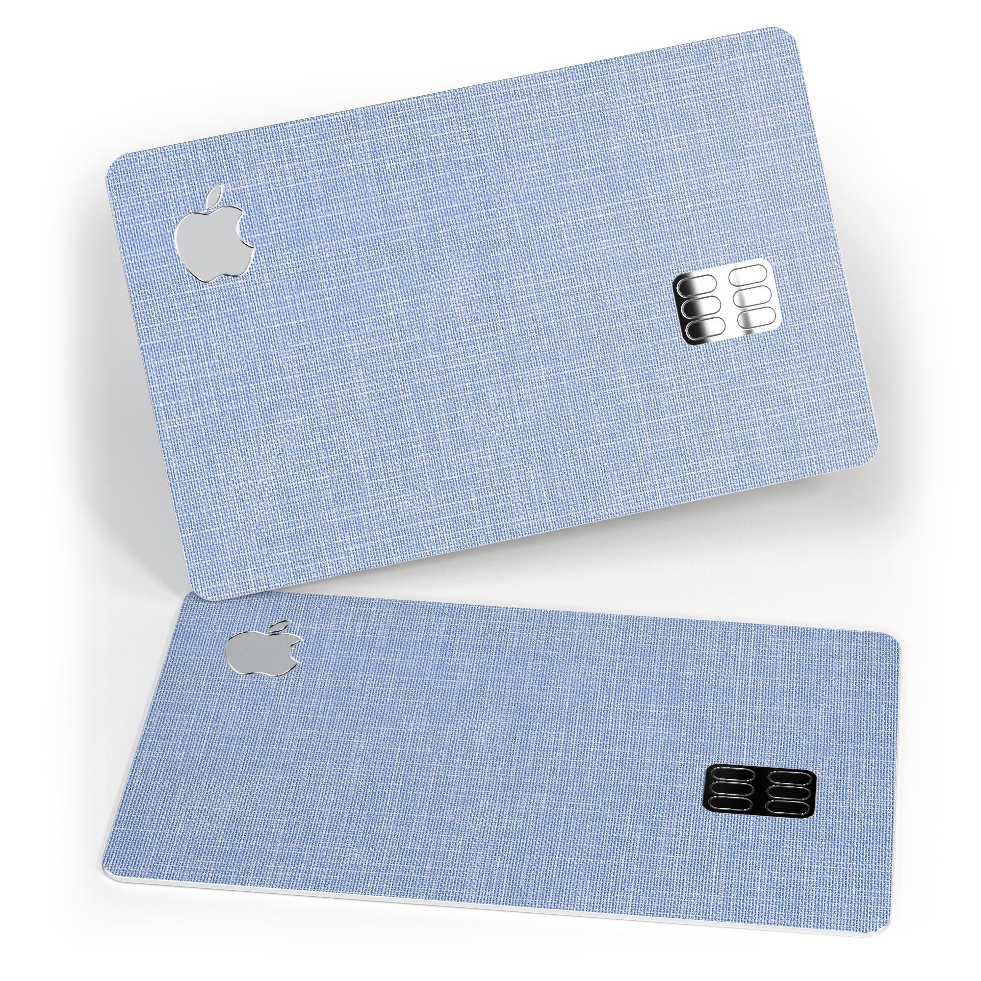 Scratched blue fabric pattern decal skin-kit for Apple Card, showcasing its premium vinyl material and stylish design.
