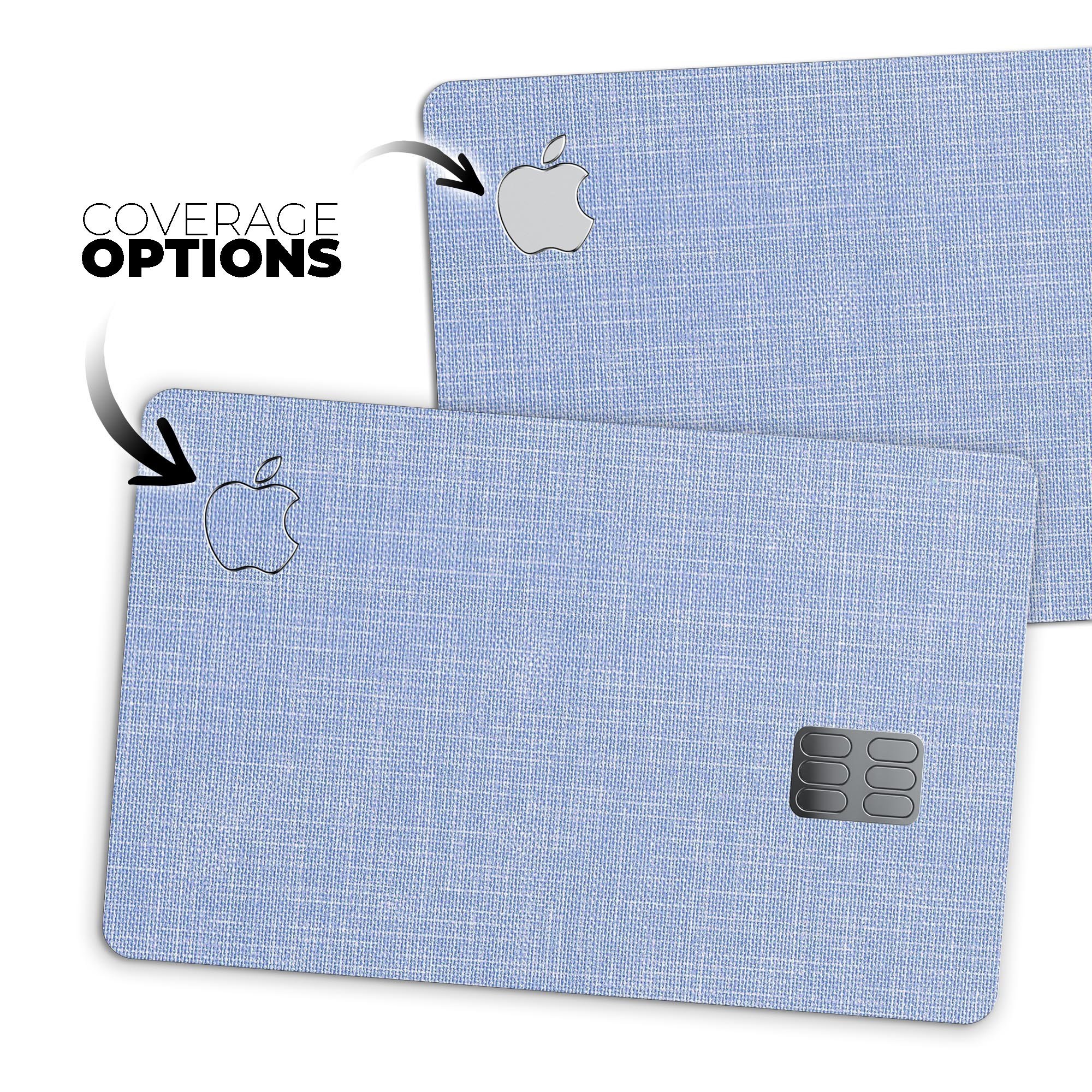 Scratched blue fabric pattern decal skin-kit for Apple Card, showcasing its premium vinyl material and stylish design.
