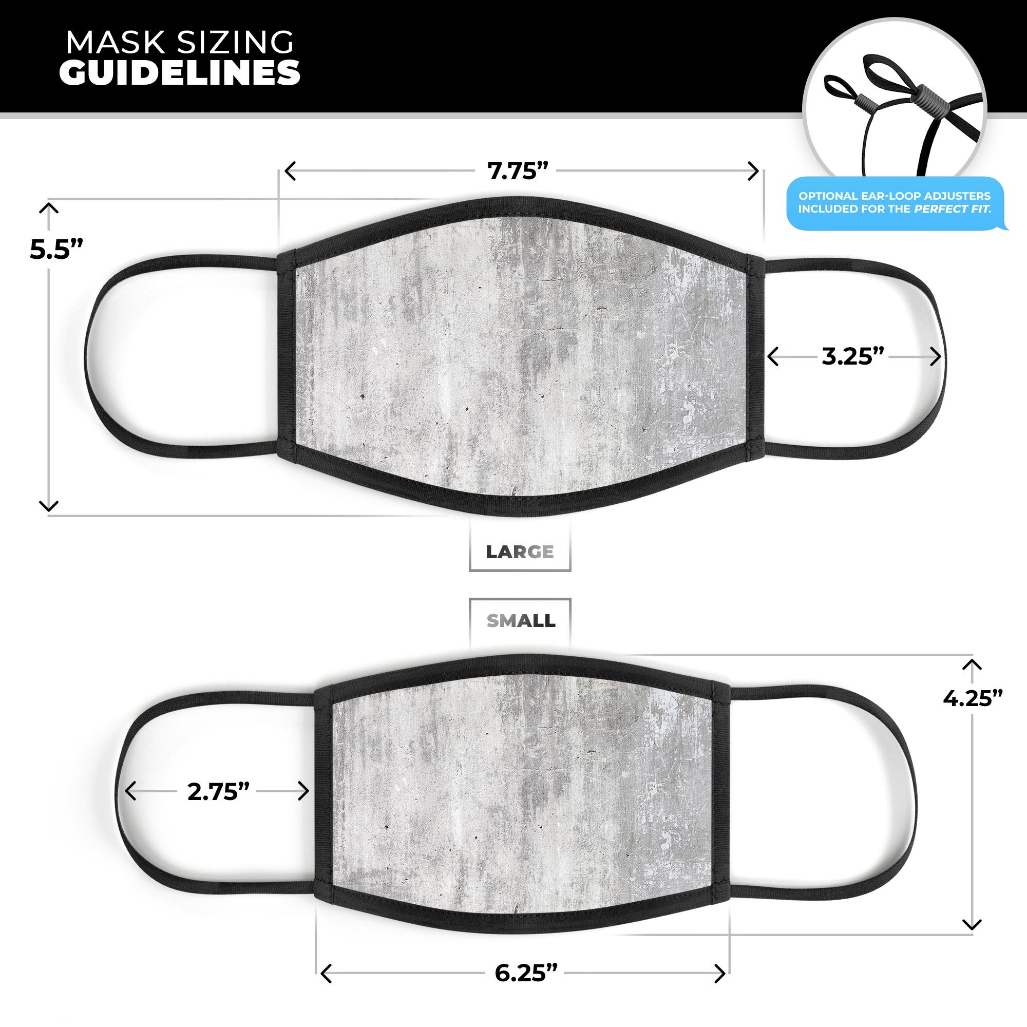Scratched Concrete mouth cover, unisex anti-dust cotton mask, adjustable ear loops, made in USA.
