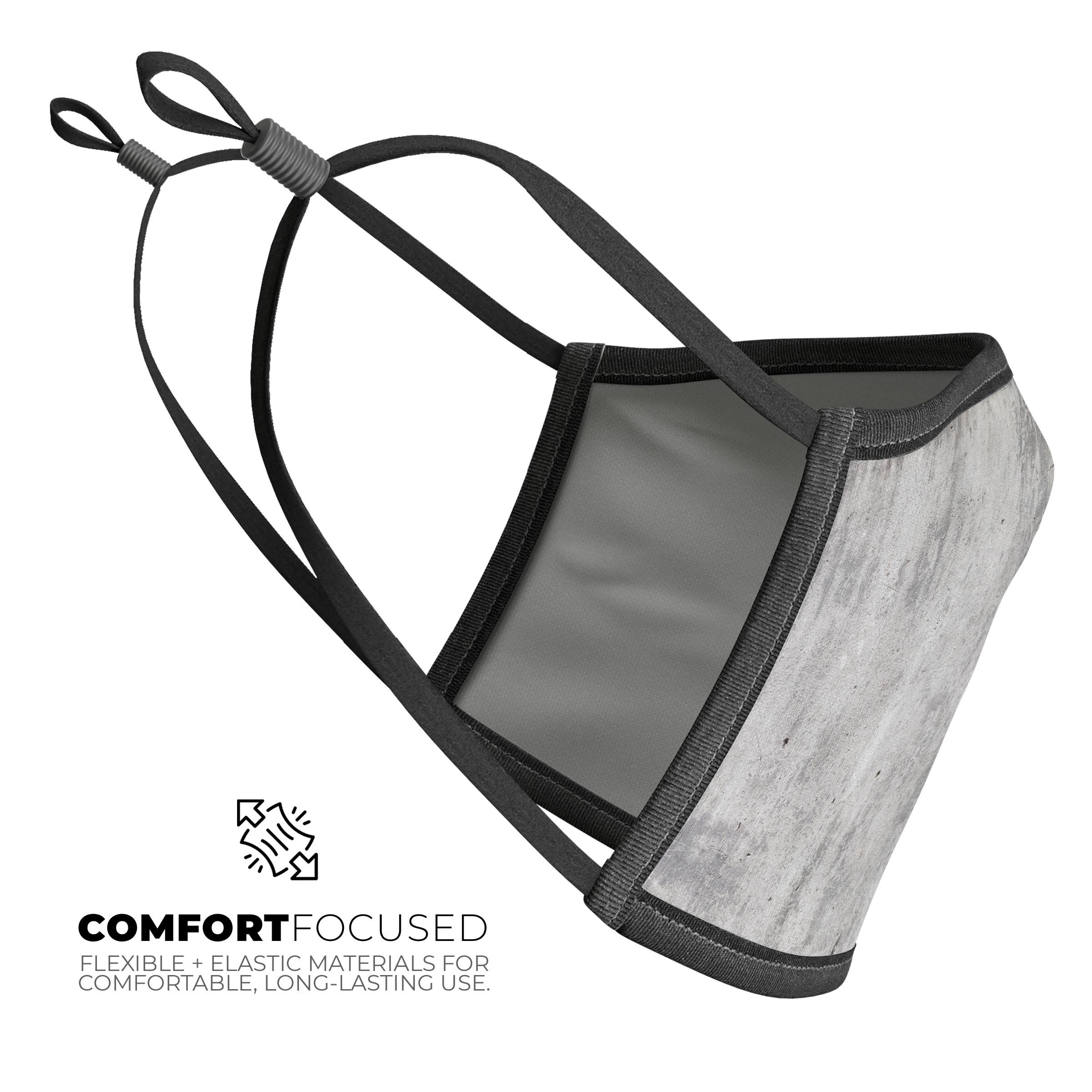 Scratched Concrete mouth cover, unisex anti-dust cotton mask, adjustable ear loops, made in USA.