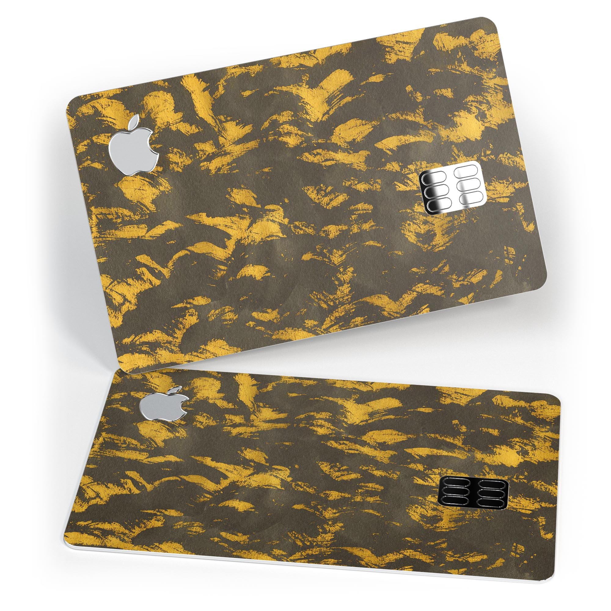 Scratched Dark Gray and Gold Dust Premium Protective Decal Skin-Kit for Apple Card, showcasing its sleek design and high-quality finish.