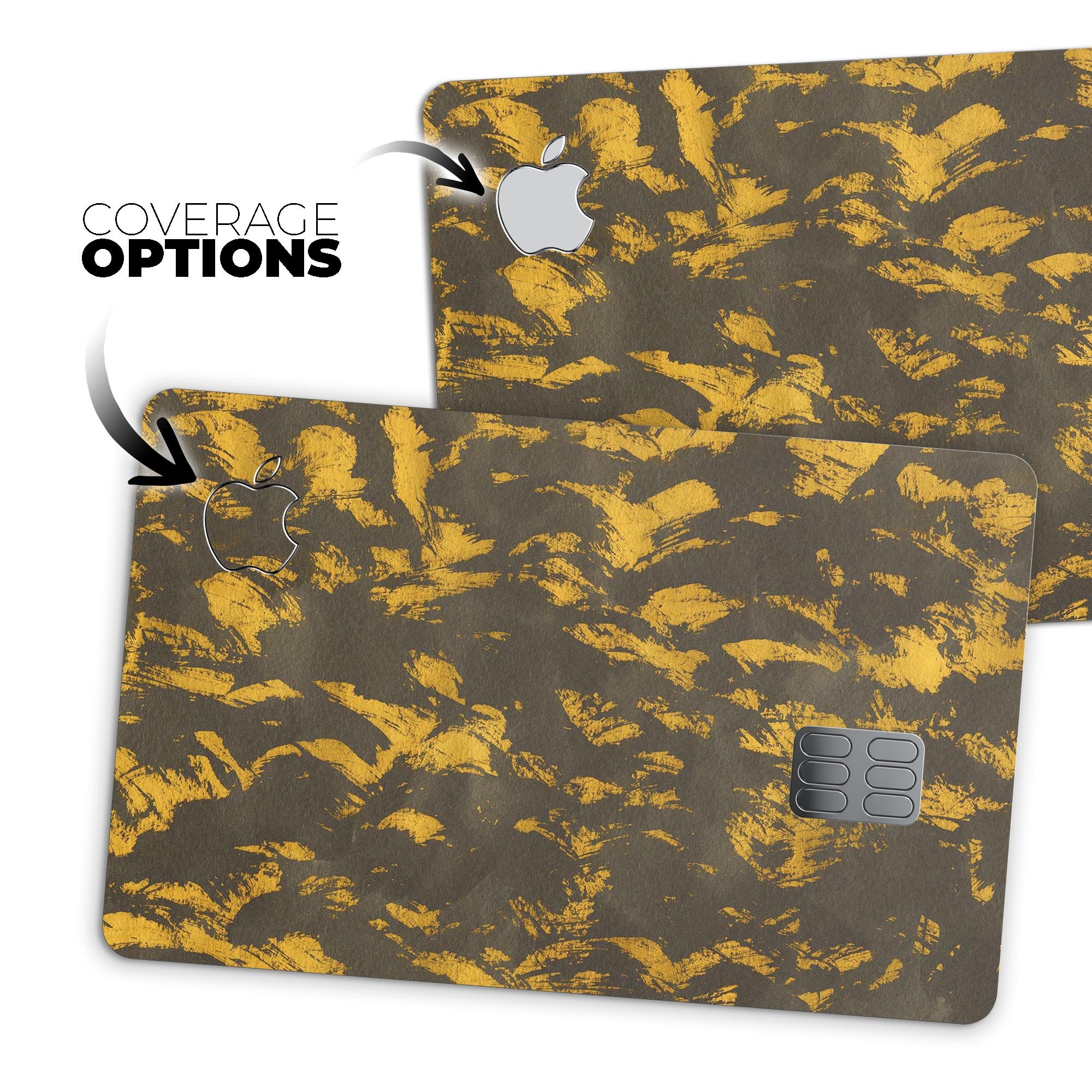 Scratched Dark Gray and Gold Dust Premium Protective Decal Skin-Kit for Apple Card, showcasing its sleek design and high-quality finish.