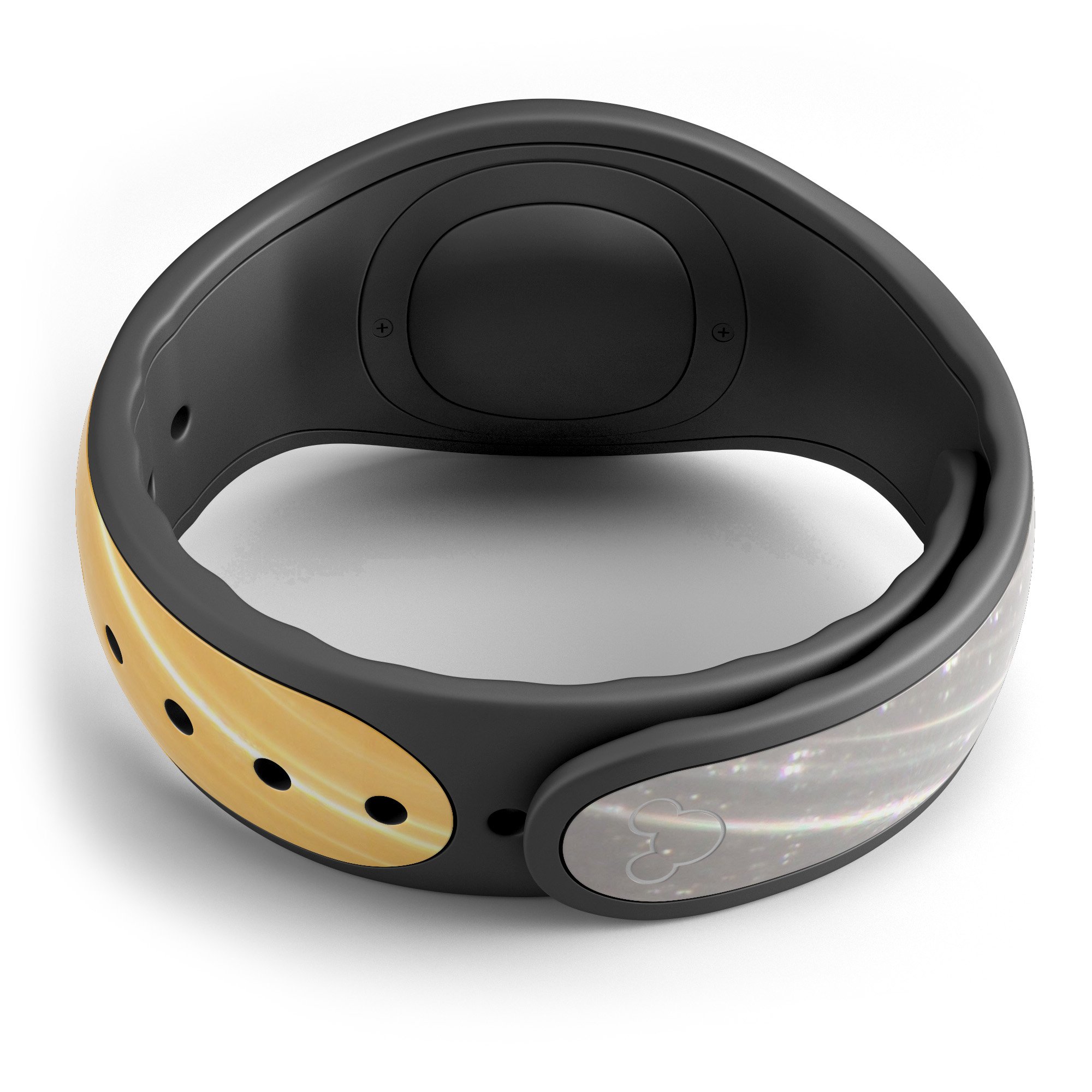 Scratched Gold and Silver Decal Skin Wrap Kit for Disney Magic Band, showcasing trendy design and high-quality finish.