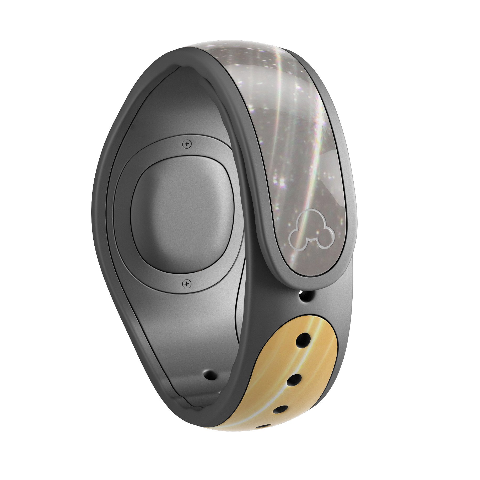 Scratched Gold and Silver Decal Skin Wrap Kit for Disney Magic Band, showcasing trendy design and high-quality finish.
