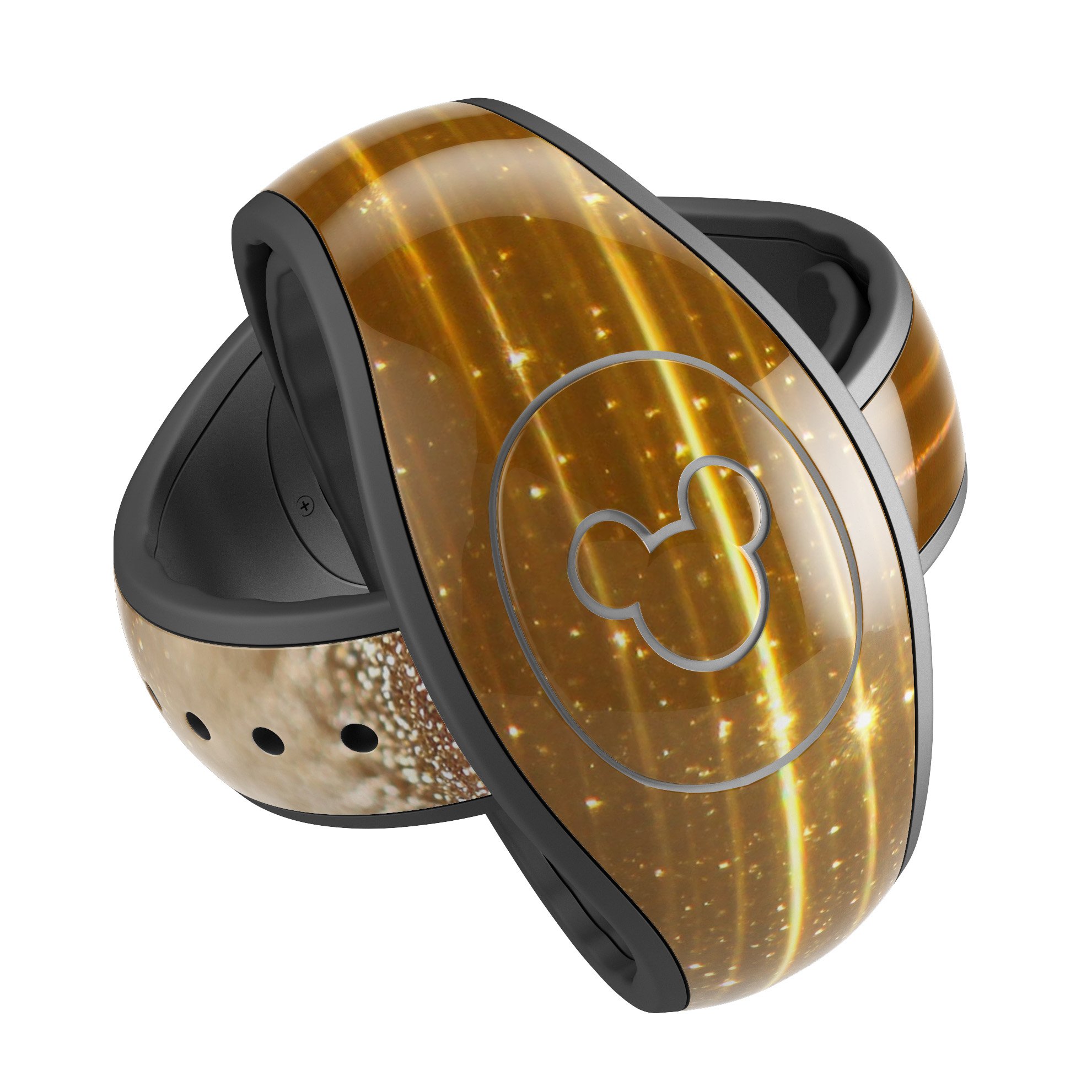 Scratched Gold Streaks decal skin wrap kit for Disney Magic Band, showcasing a stylish design with gold streaks on a sleek surface.